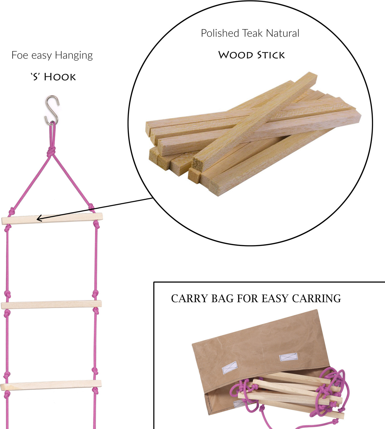 Image of JD ENTERPEISE Rope Climbing Ladder Indoor /Outdoor for Kids - Ninja Ladder for 3 to 10 Years