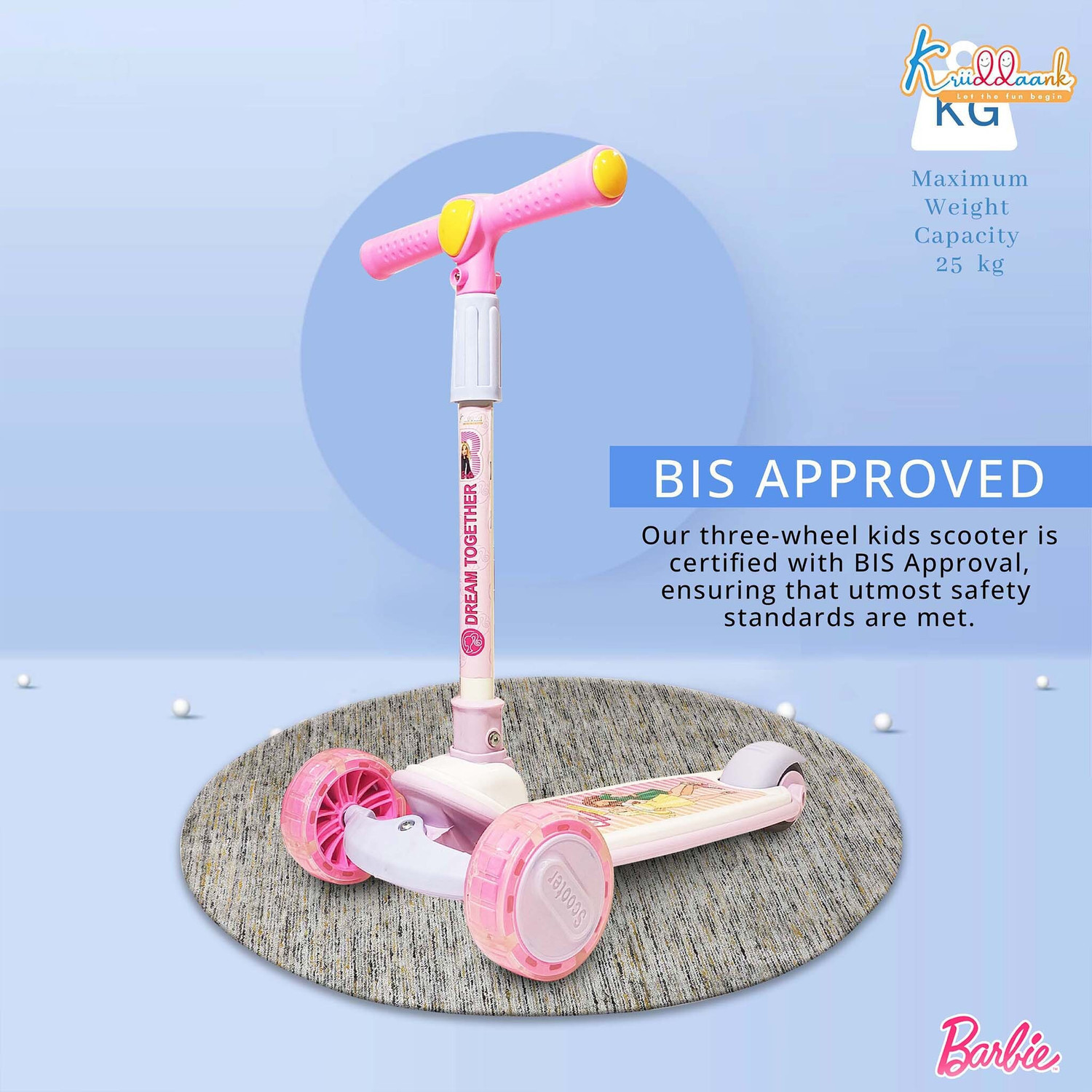 Image of Kriiddaank Barbie Adventure 3-Wheel Kick Scooter for Kids- LED Light Up Wheels, Music