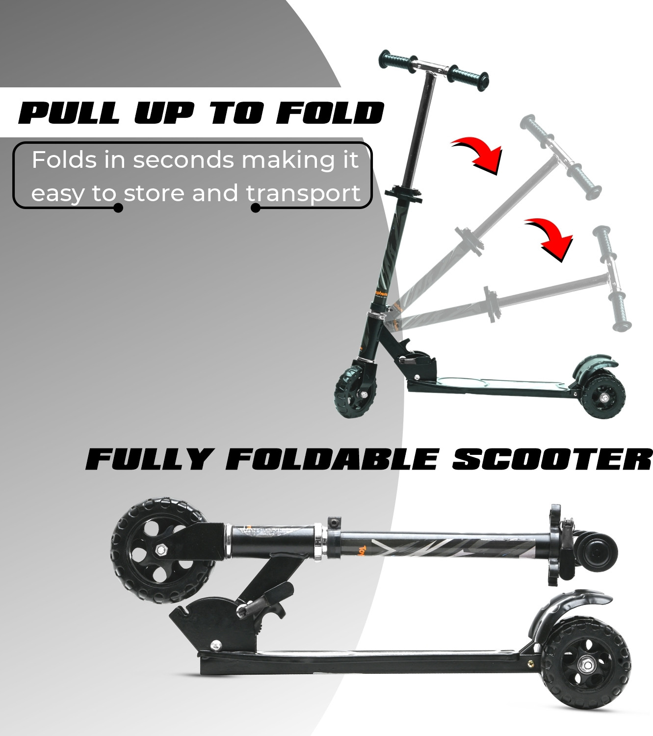 Image of KIDBITKART Tractor Wheels Steel Frame Foldable & Height Adjustable Handle Scooter