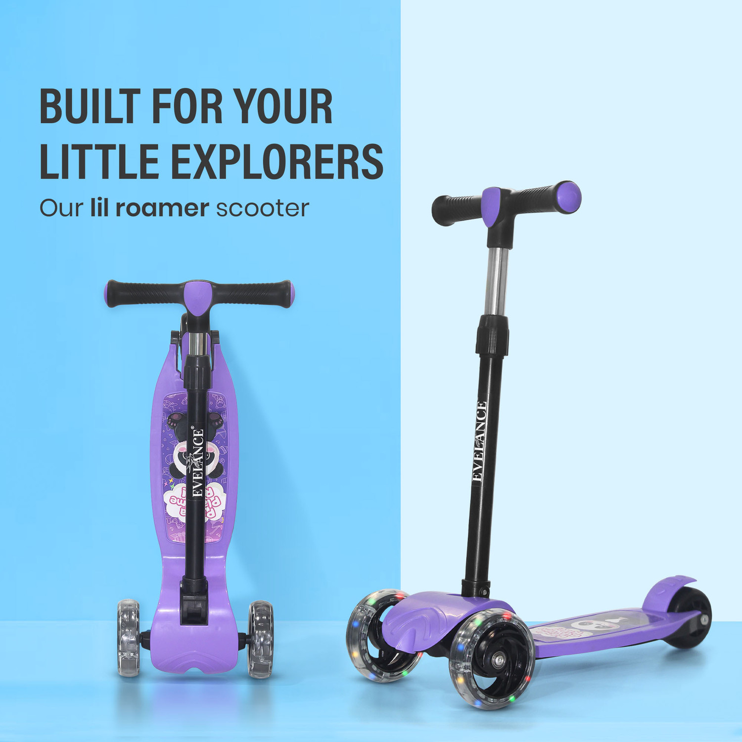 Image of EVELANCE Rocket 3-Wheel Kick Scooter 4 Kids Adjustable Height & Foldable With LED Wheels