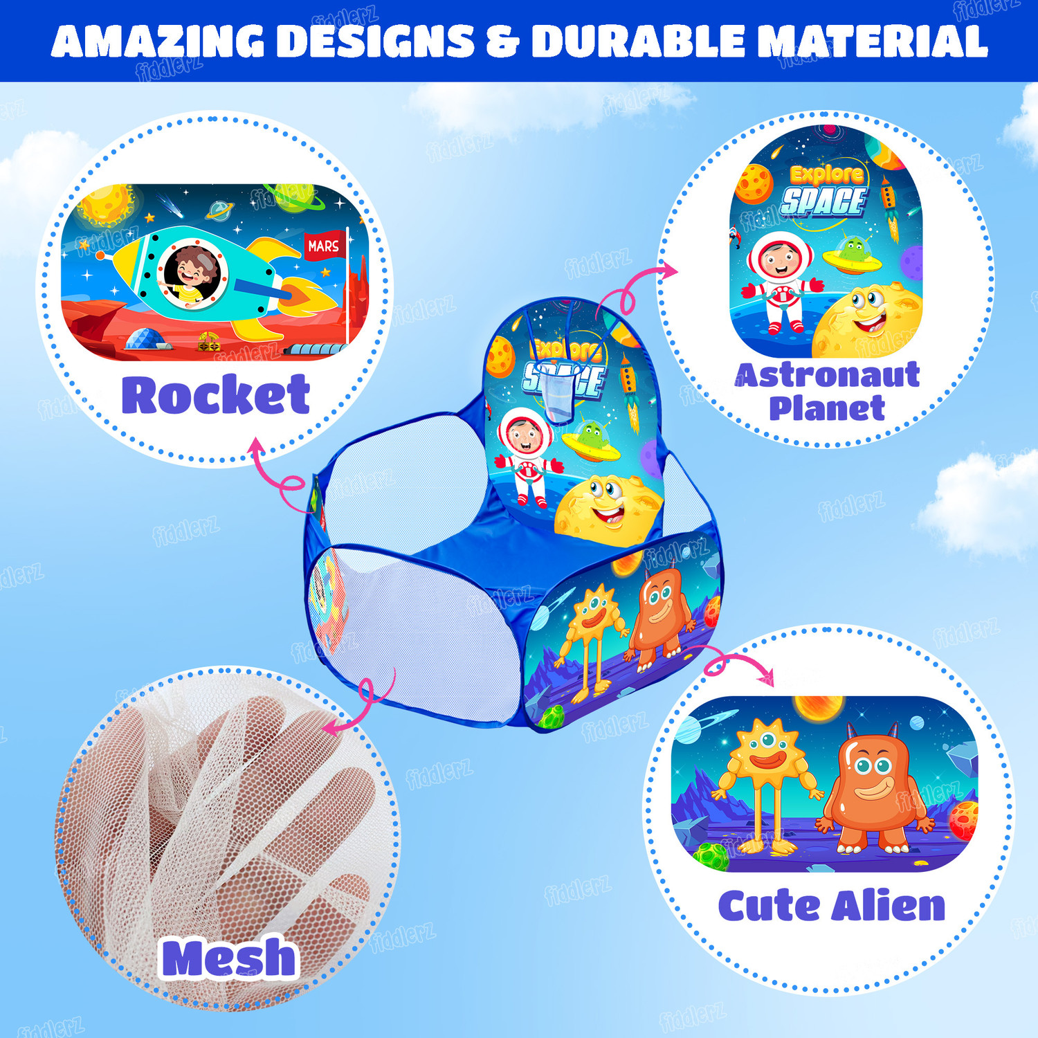 Image of FIDDLERZ Ball Pool for Kids Ball Pit Foldable Ball Play Pool with Basketball Hoop Ball