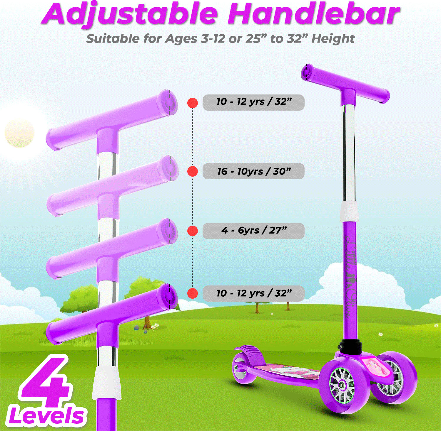 Image of Little Olive Tikes Adjustable Scooter with Wide Brakes for Kids, Lightweight, Foldable