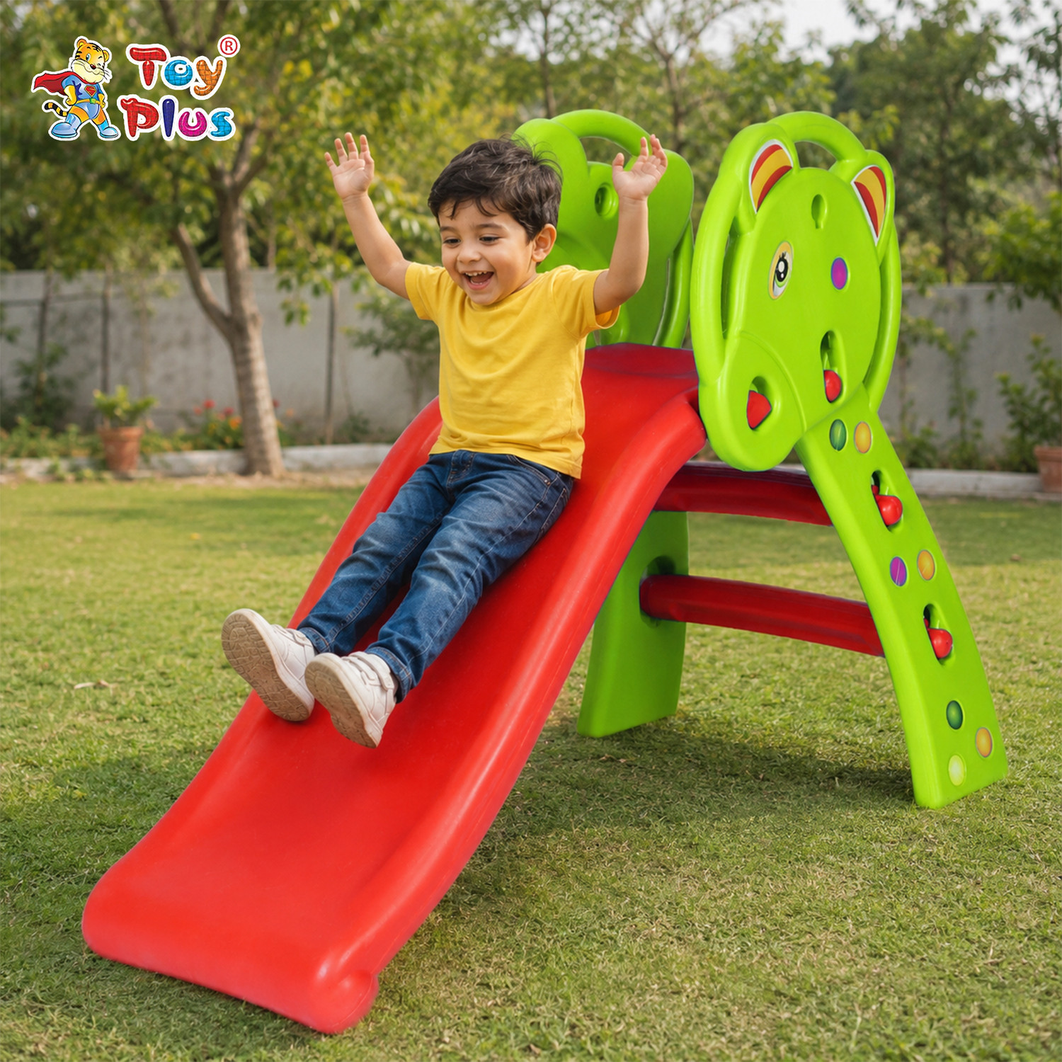 Image of Toy Plus Toddler Folding Slide for Kids Safe Plastic Playground Slide for Home (Green, Red)