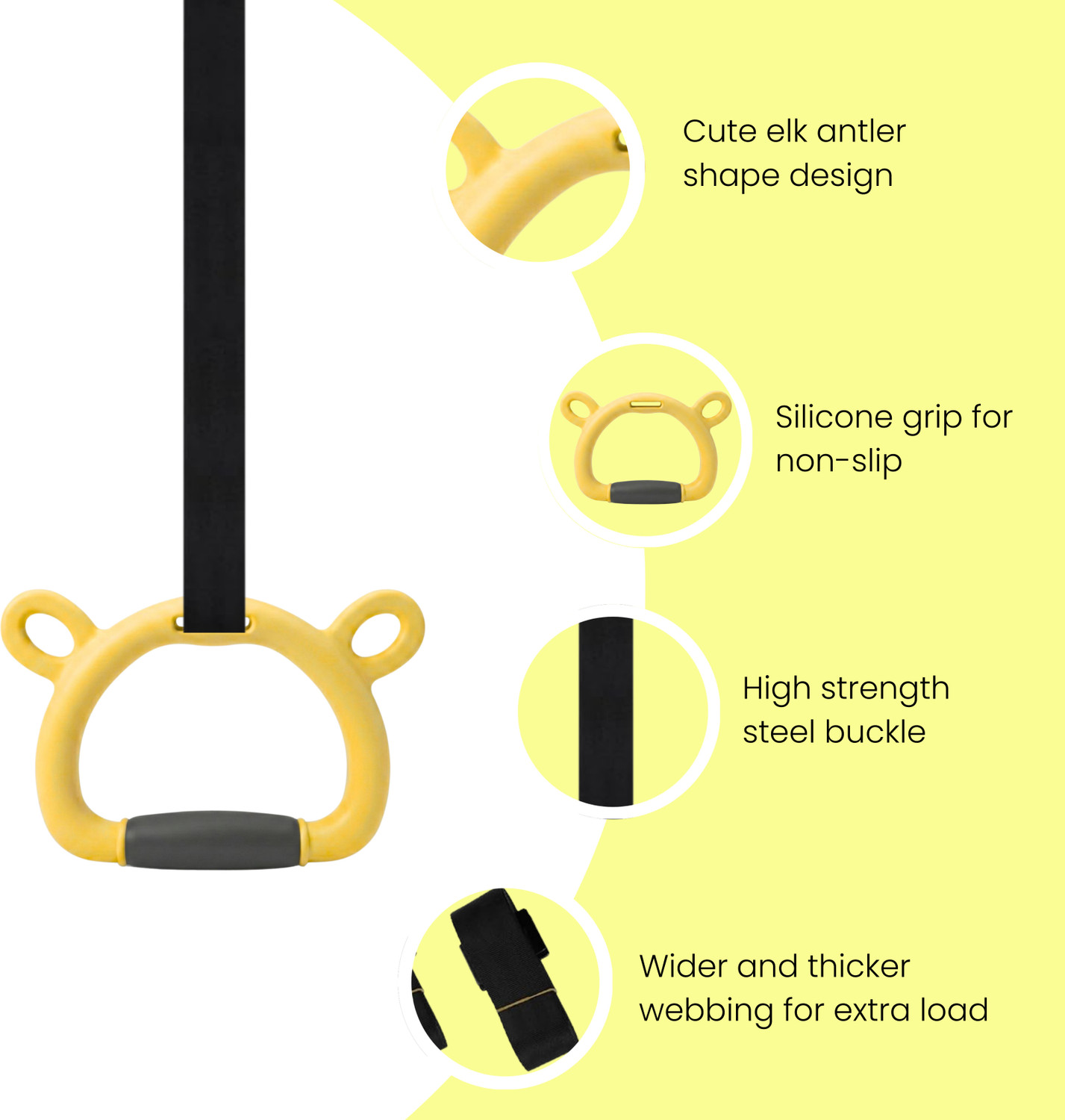 Image of Hi-MaK Kids Gymnastic Rings with 11.5Ft Adjustable Strap Bear Design with Silicone Grip