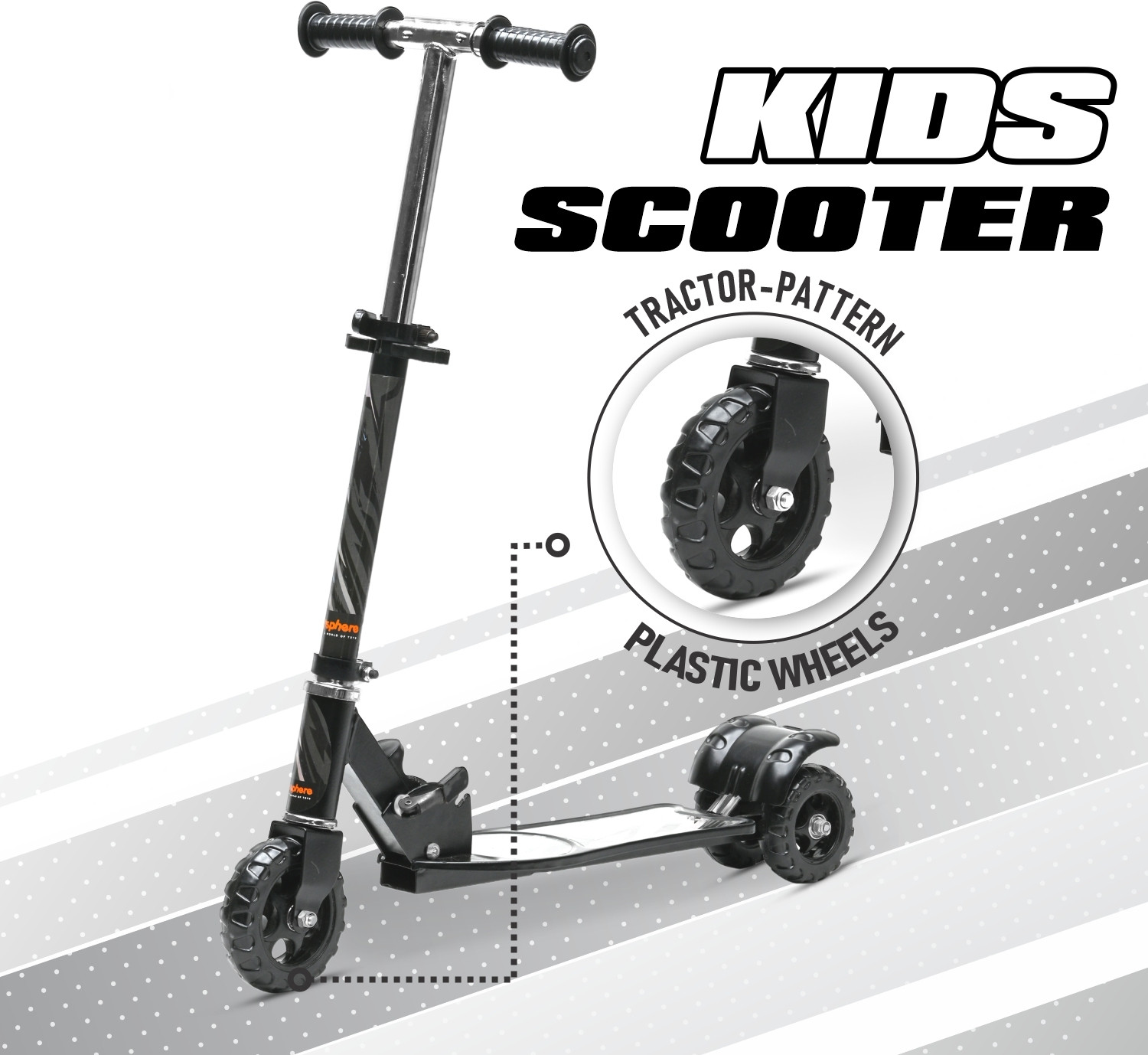 Image of KIDBITKART Tractor Wheels Steel Frame Foldable & Height Adjustable Handle Scooter