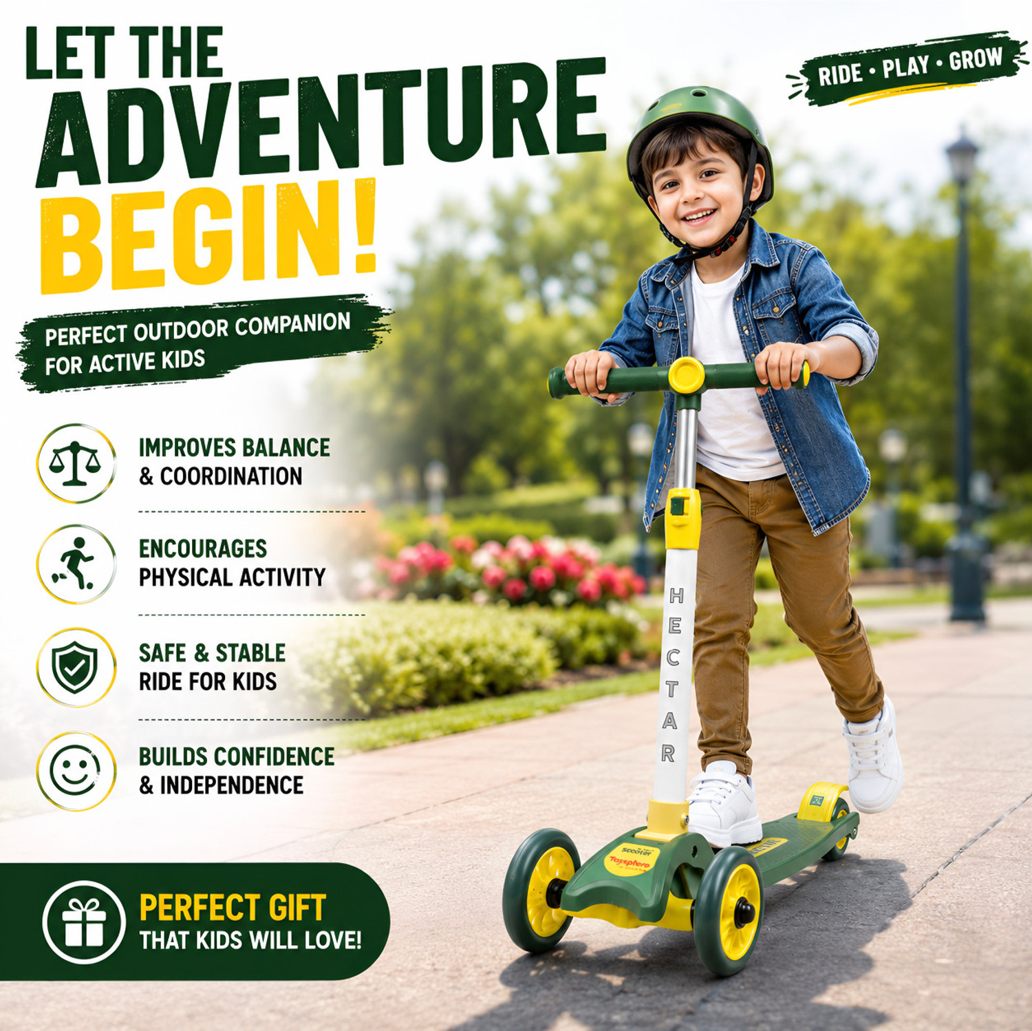 Image of joymax Kids Scooter with Adjustable Handlebar - Fun, Safe Outdoor Ride for Boys & Girls