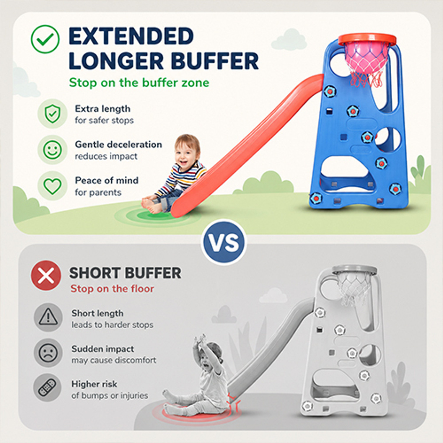 Image of Toy Plus 2 in 1 Foldable Baby Garden Slide Hanging Swing for Kids and One Basketball