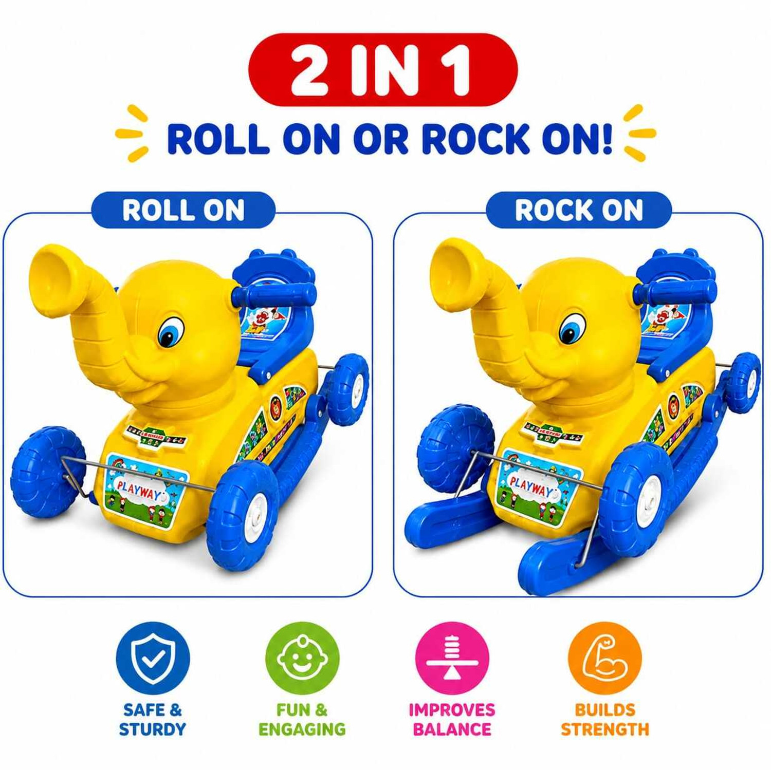 Image of Novexa Toddler Elephant Ride-On Car with Rocking Function - Safe & Sturdy
