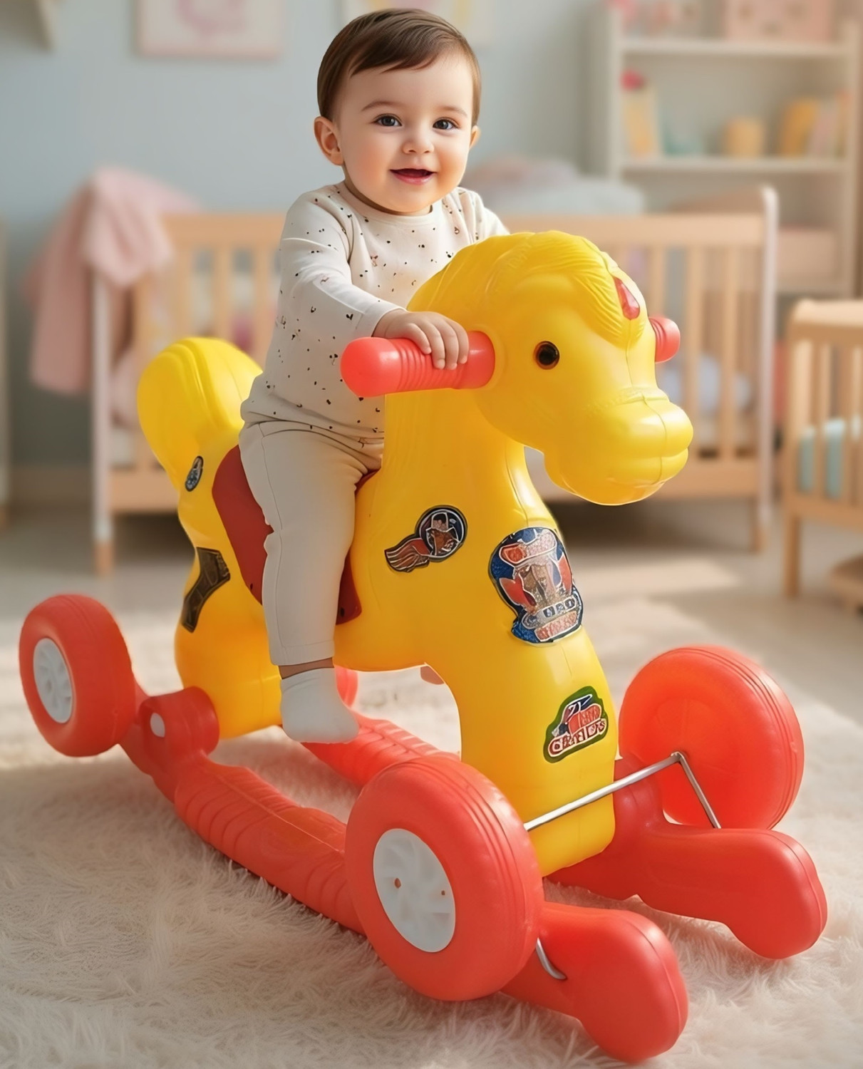 Image of oh baby New Chetak 2-in-1 Ride-On & Rocker Horse Toy for Kids | Non-Battery Operated