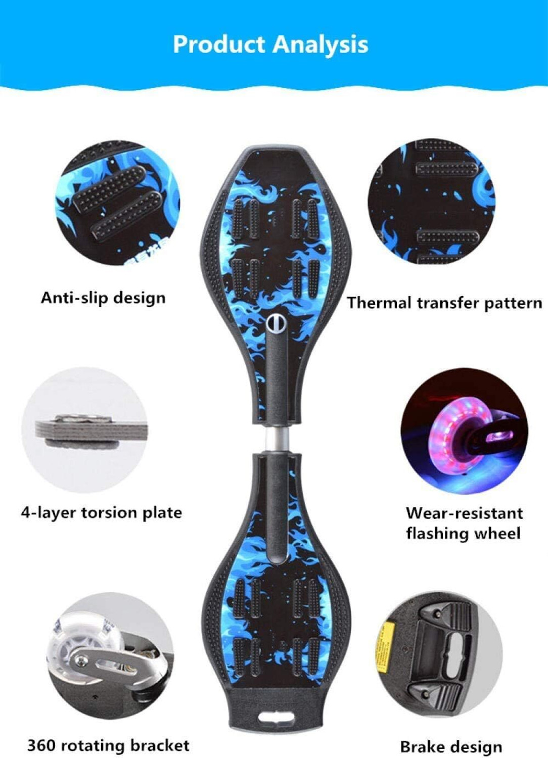 Image of Manhir Enterprise Wave Board | Caster Board | Ripstick | Skate Board 30 X 9 Inch with Carry Bag & 80mm Illuminating PU Wheels with 100KG Capacity (Black Fire) (Special Edition Wave Board) 10 inch x 20 inch Skateboard 10 inch x 20 inch Skateboard ( Pack of 1) 20 inch x 10 inch Skateboard