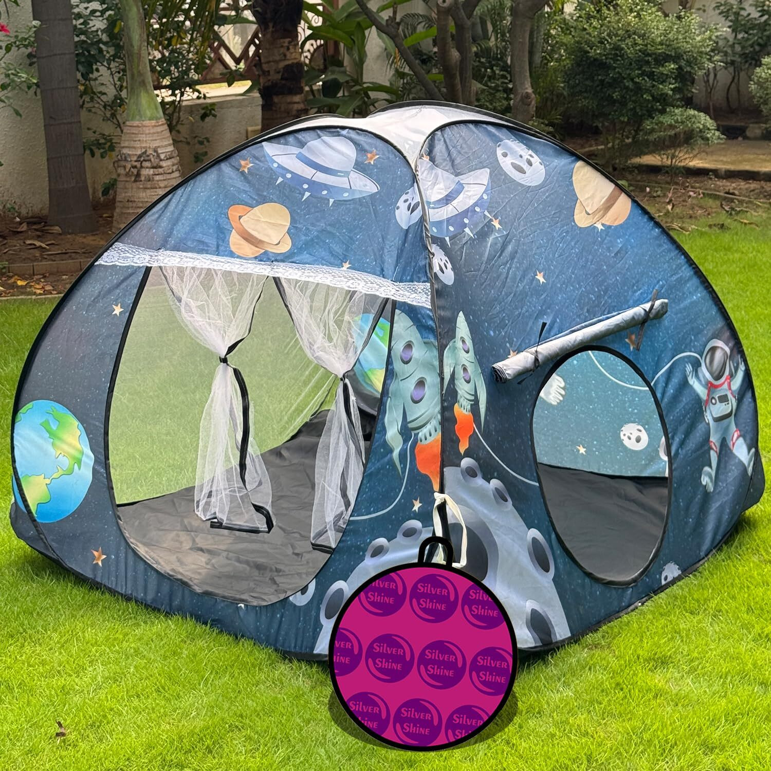 Image of SILVER SHINE Foldable Play Tent House Big Size for Girl Boys with Planet Theme