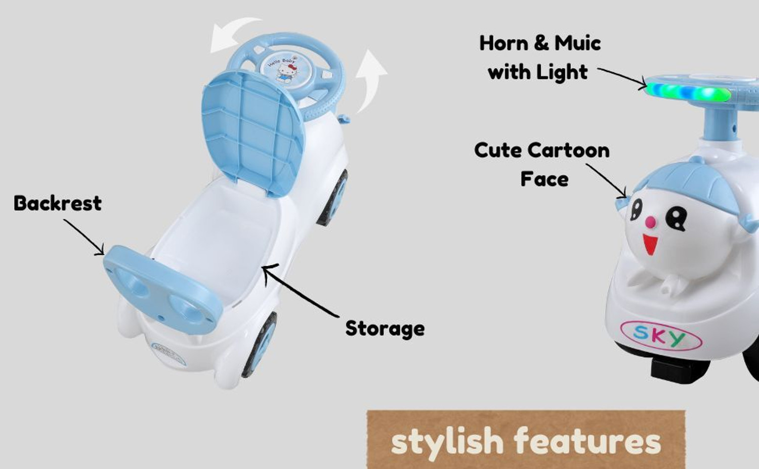 Image of JoyRide Joker 366 Ride on & Car for Kids with Music & Horn Steering, Push Ride On Car