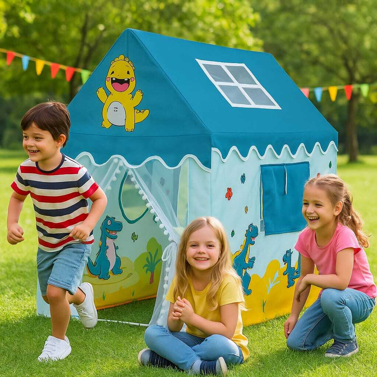 Image of HERRYENTERPRISE DINOSAURS Foldable Play Tent for Boys & Girls | Outdoor Playhouse Hut