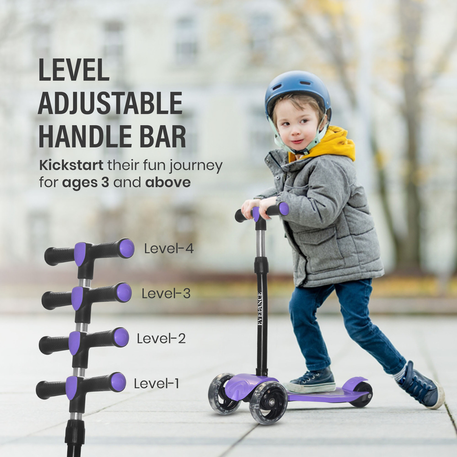Image of EVELANCE Rocket 3-Wheel Kick Scooter 4 Kids Adjustable Height & Foldable With LED Wheels