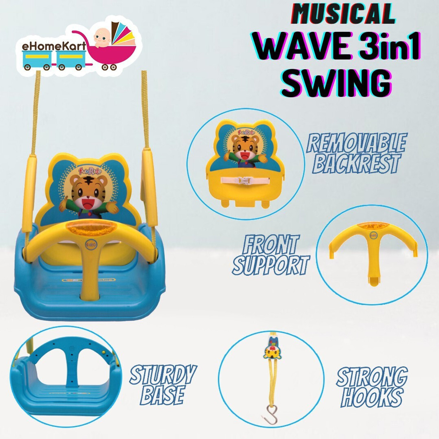 Image of Ehomekart 3 in 1 Wave Adjustible Swing Toy with Music for Kids