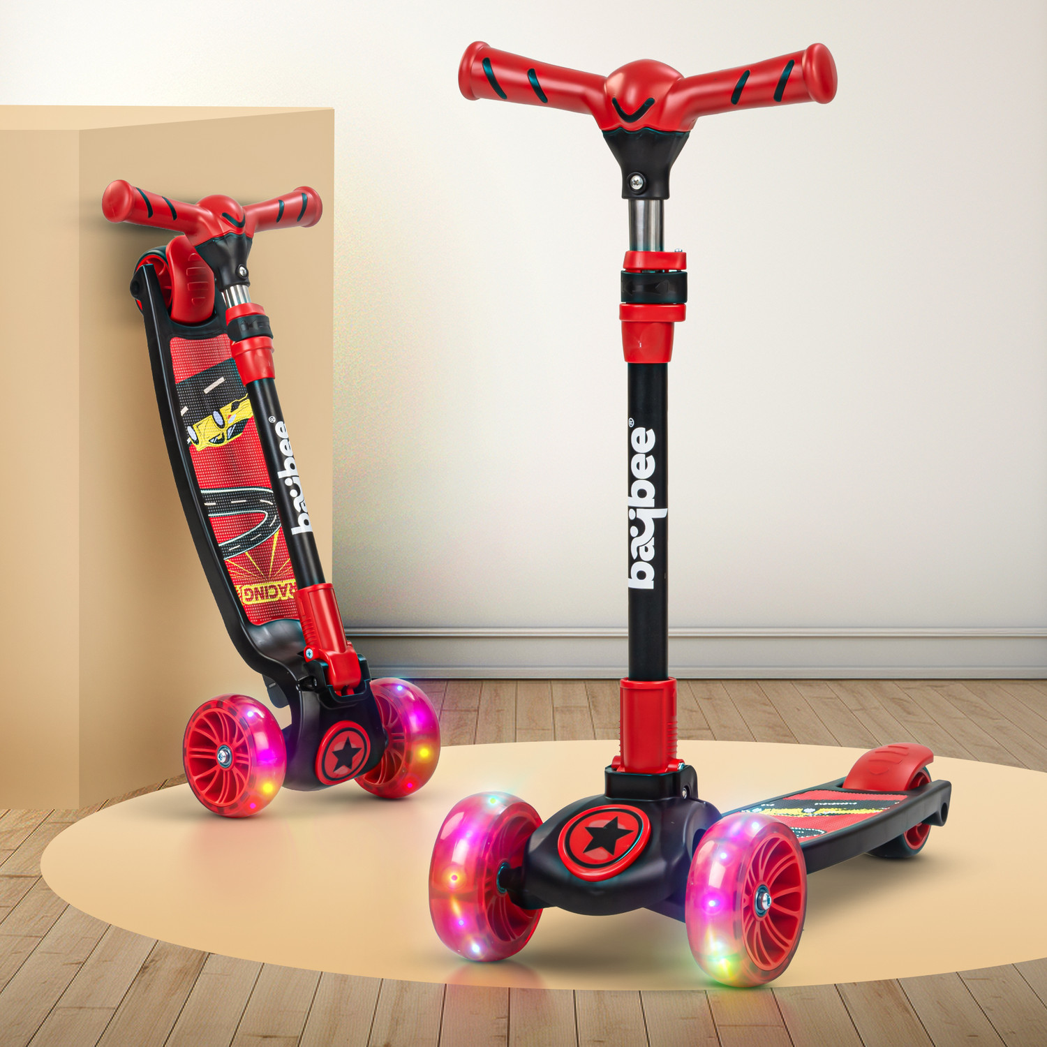 Image of baybee Kitty Kids Kick Scooter for Kids Baby Runner Skate Scooter with LED PU Wheels