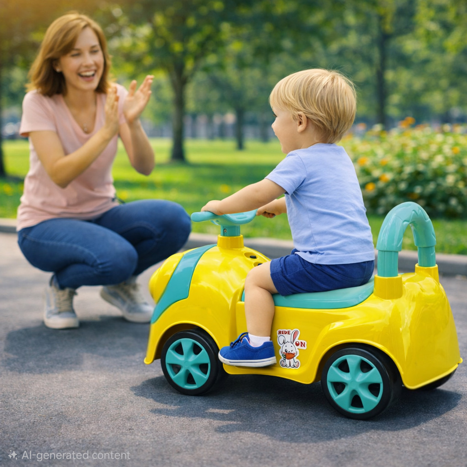 Image of Pandaoriginals Bunny Musical Car with Front Lights, Steering Drive,| 1-3 YRS