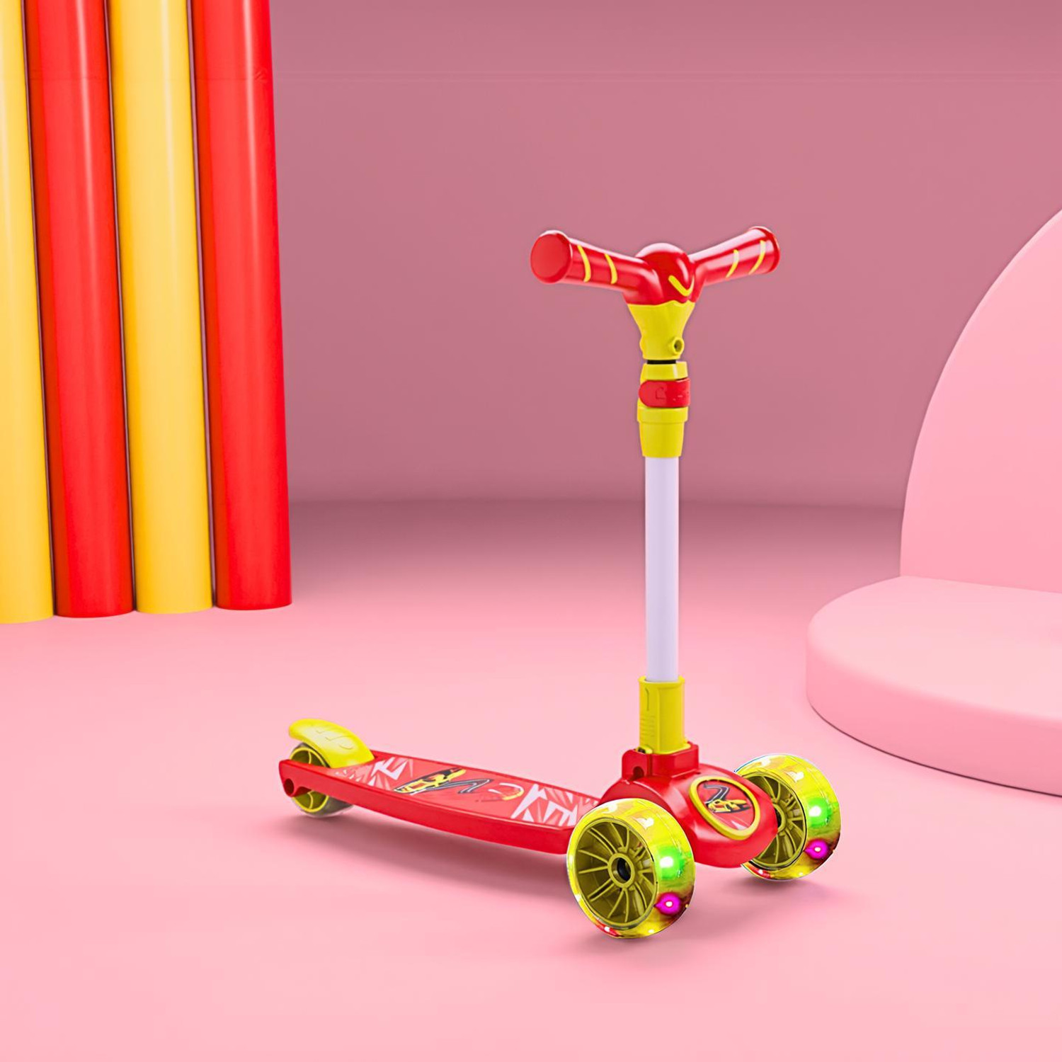Miss & Chief Spartan Racing - 3 Wheel Kick Scooter,Foldable with LED Wheels,Adjustable Height