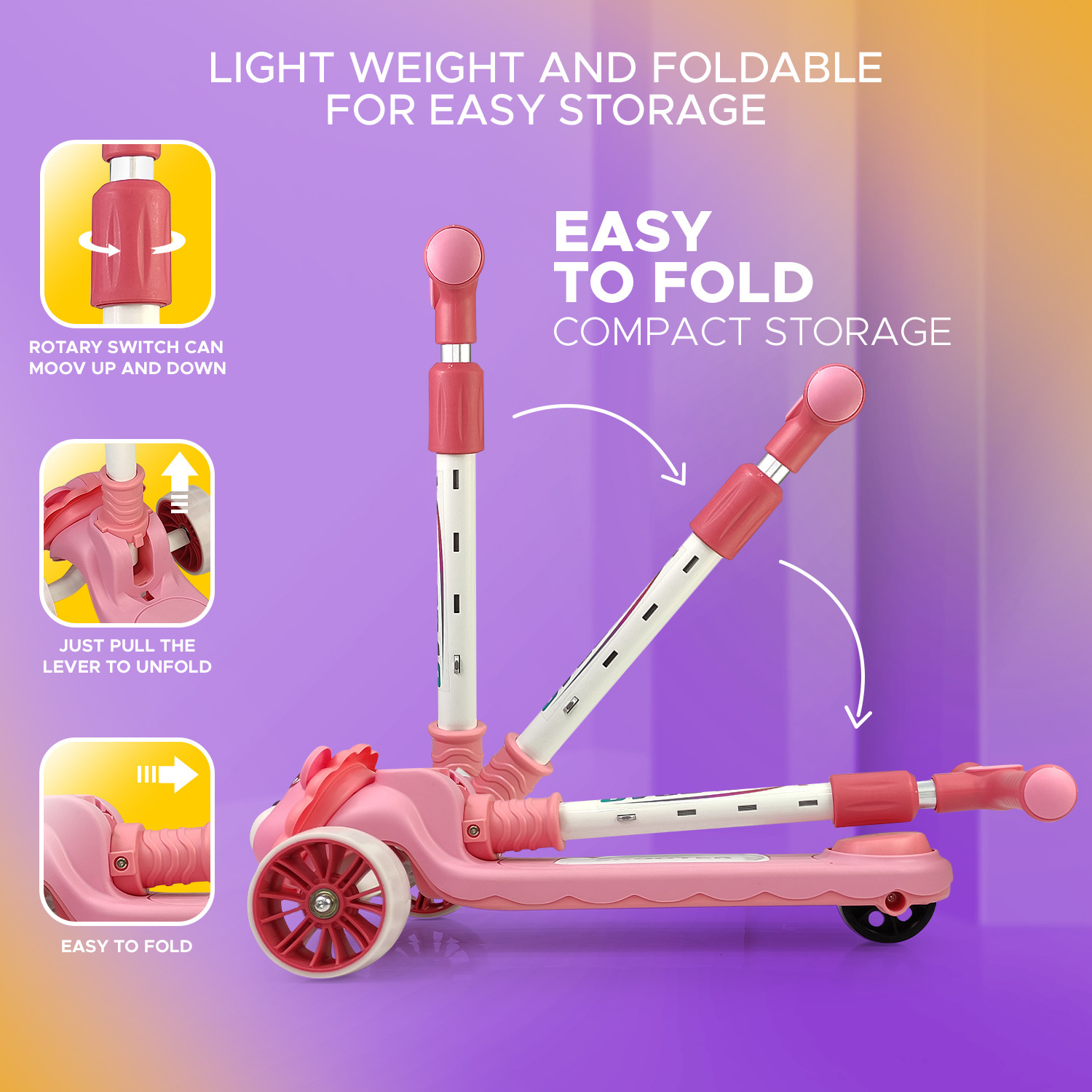 Image of Xaipro Premium Foldable Scooter With Led Light Heavy wheel 12 T (inch) Balance Bike