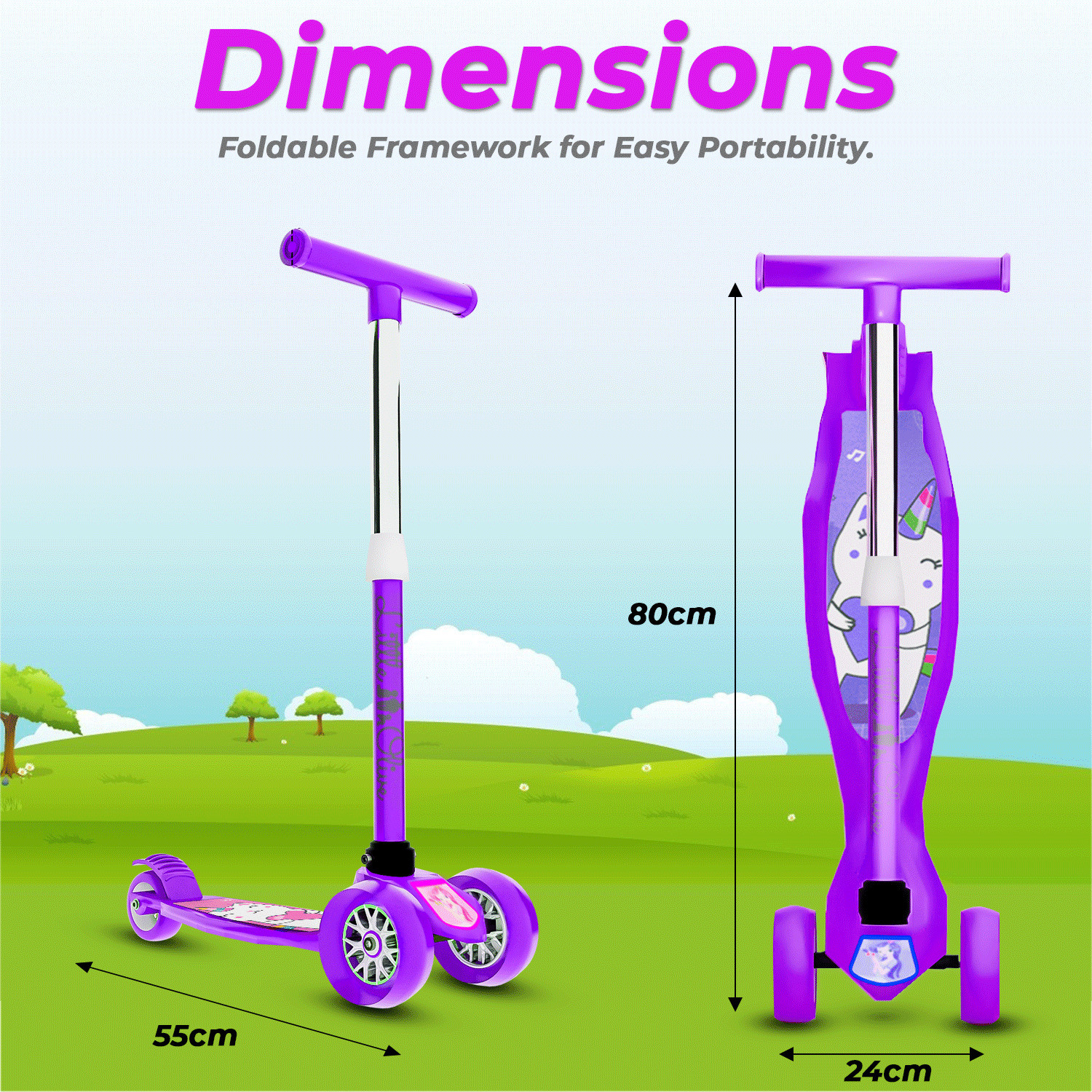 Image of Little Olive Tikes Adjustable Scooter with Wide Brakes for Kids, Lightweight, Foldable