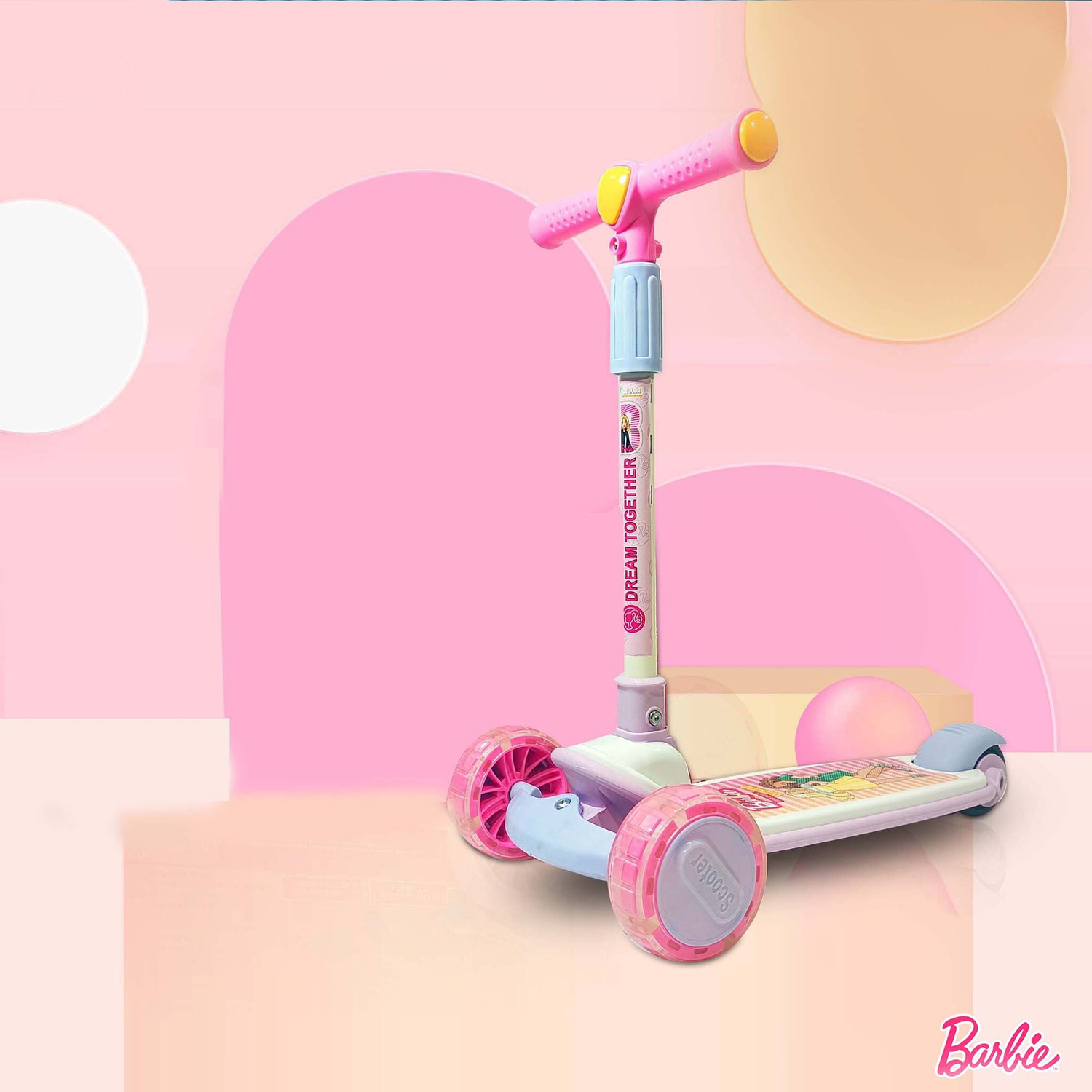 Image of Kriiddaank Barbie Adventure 3-Wheel Kick Scooter for Kids- LED Light Up Wheels, Music