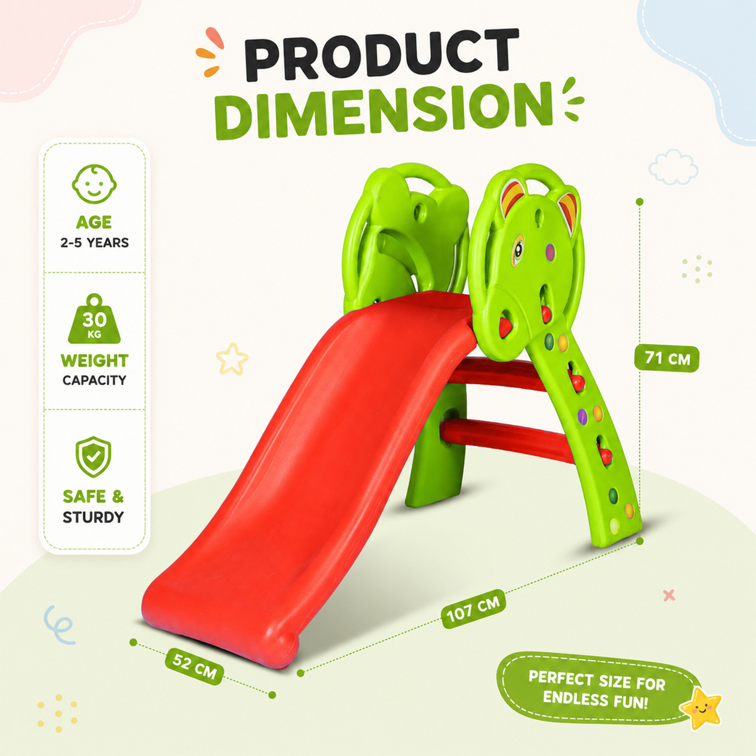 Image of Toy Plus Toddler Folding Slide for Kids Safe Plastic Playground Slide for Home (Green, Red)