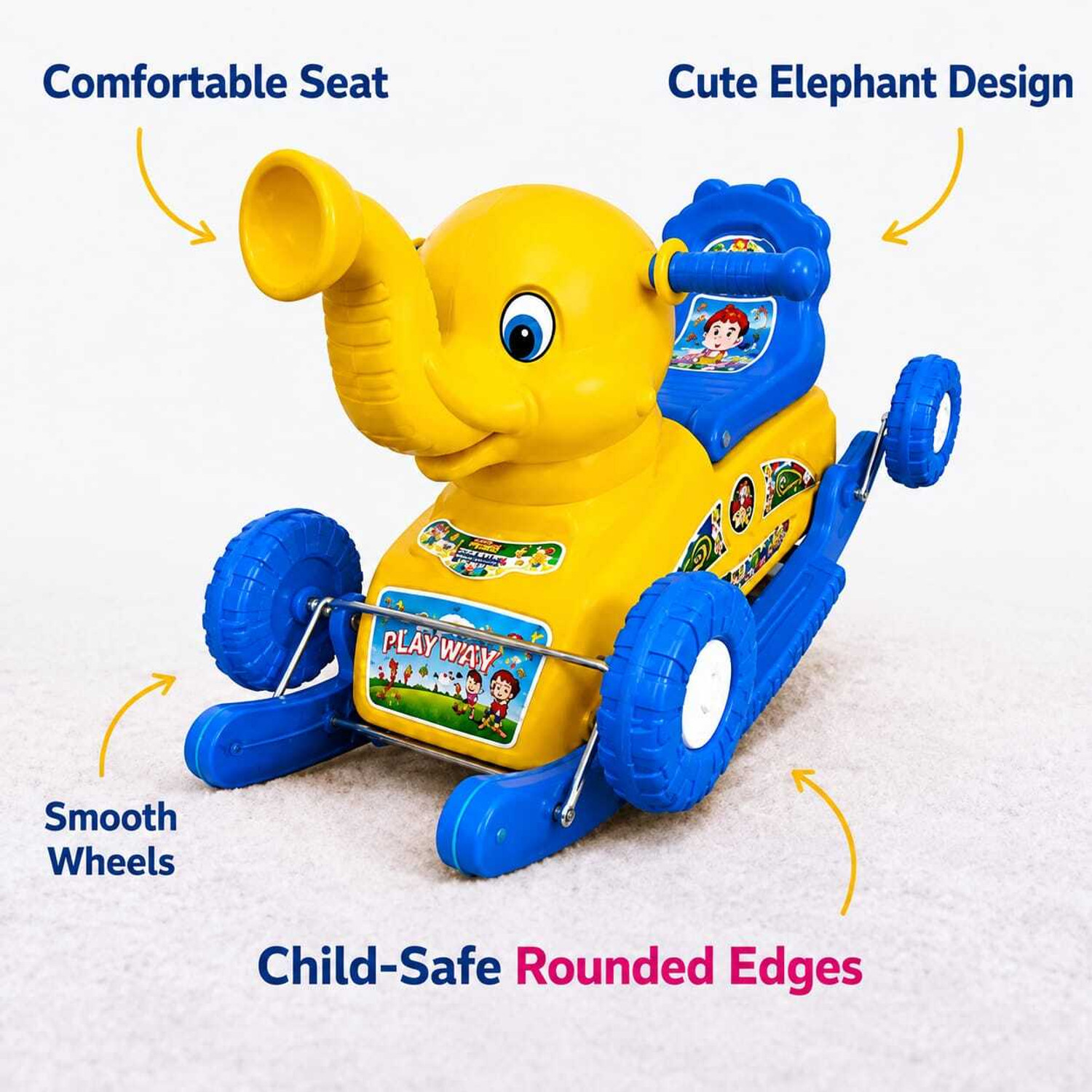 Image of Novexa Toddler Elephant Ride-On Car with Rocking Function - Safe & Sturdy