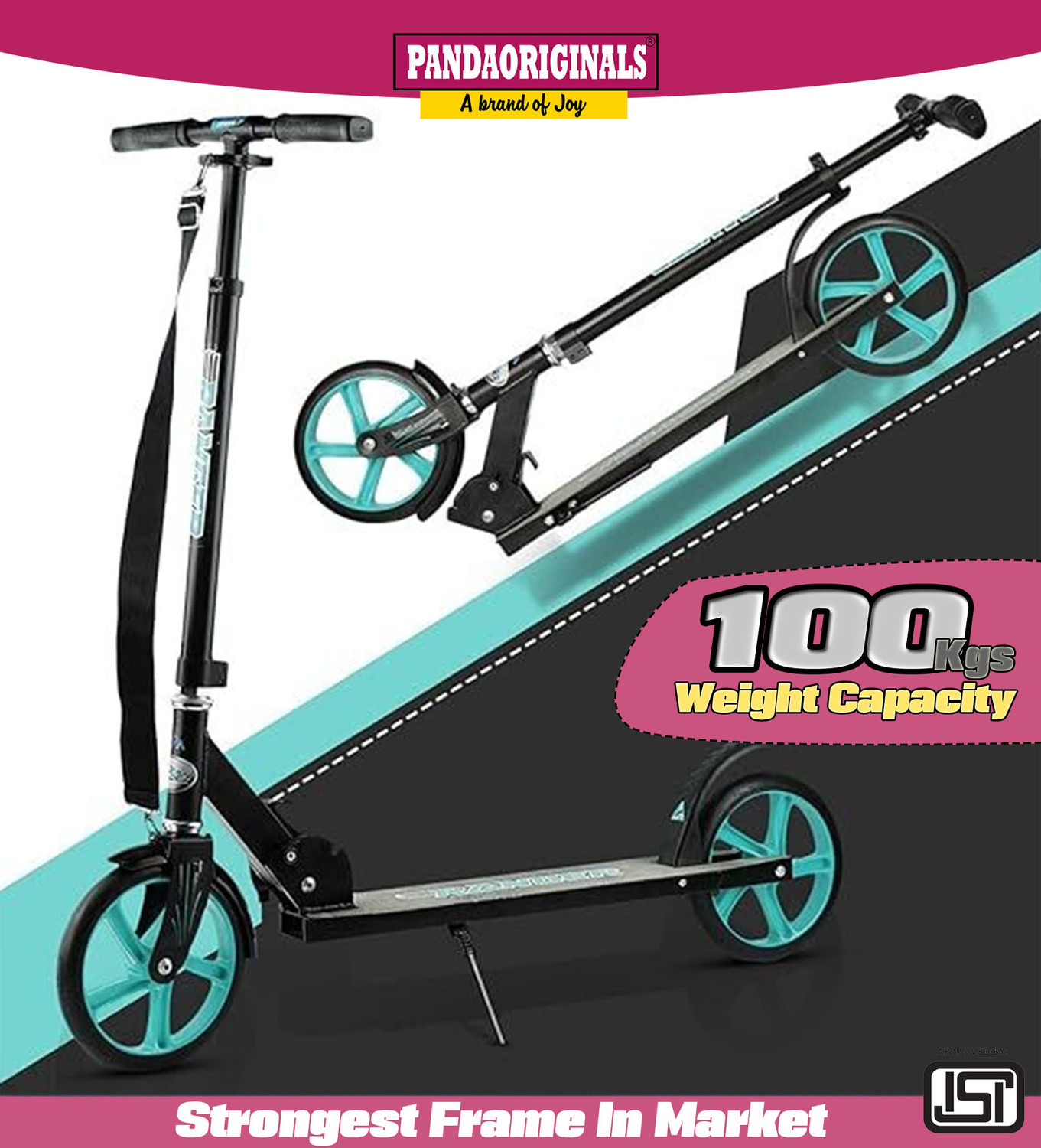 Image of Pandaoriginals Strongest Frame & Largest Wheels, Height Adjust Scooter ,Weight Cap 100kg