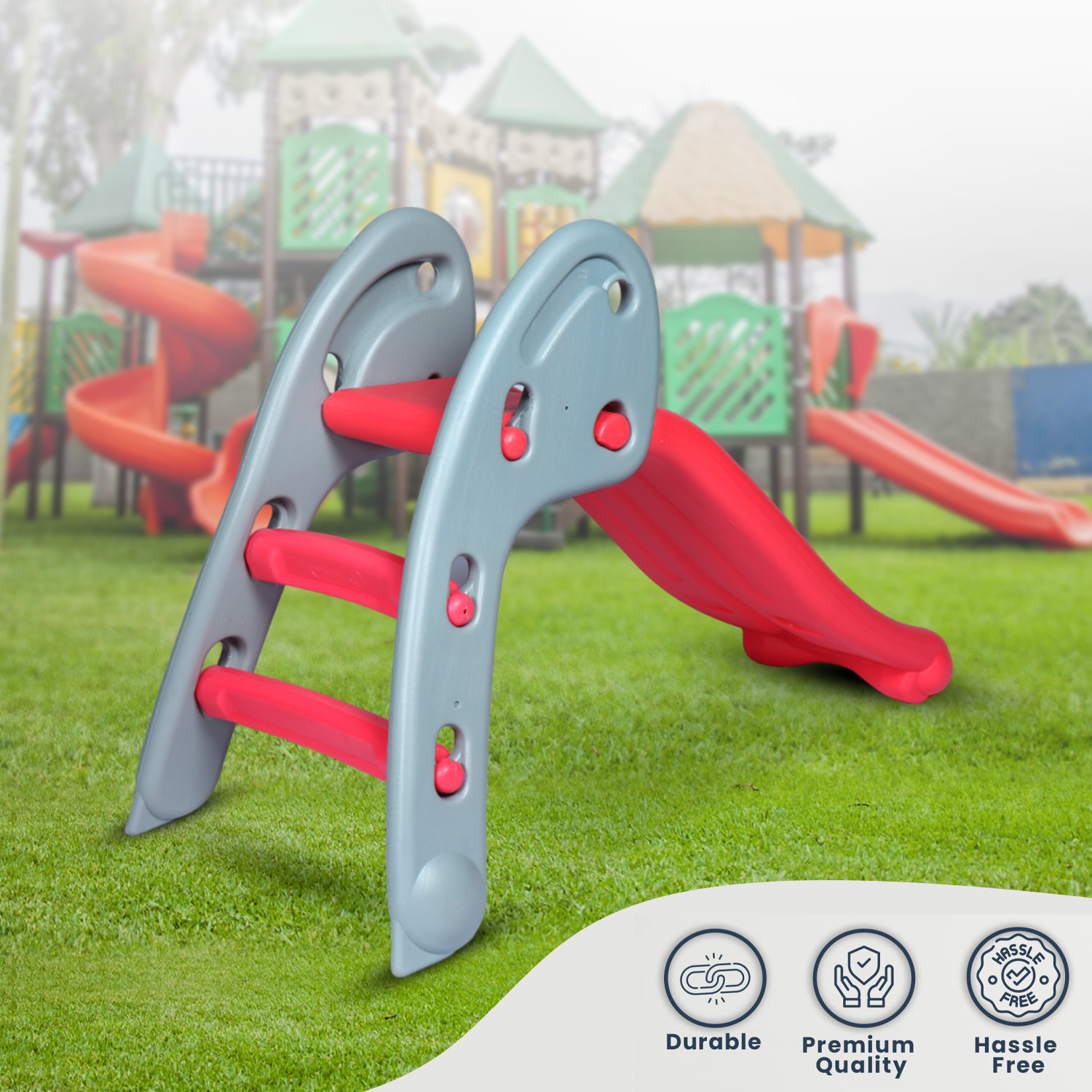 Image of Toy Plus Freestanding Foldable Slides for Kids, (24 Months+) Grey & Red