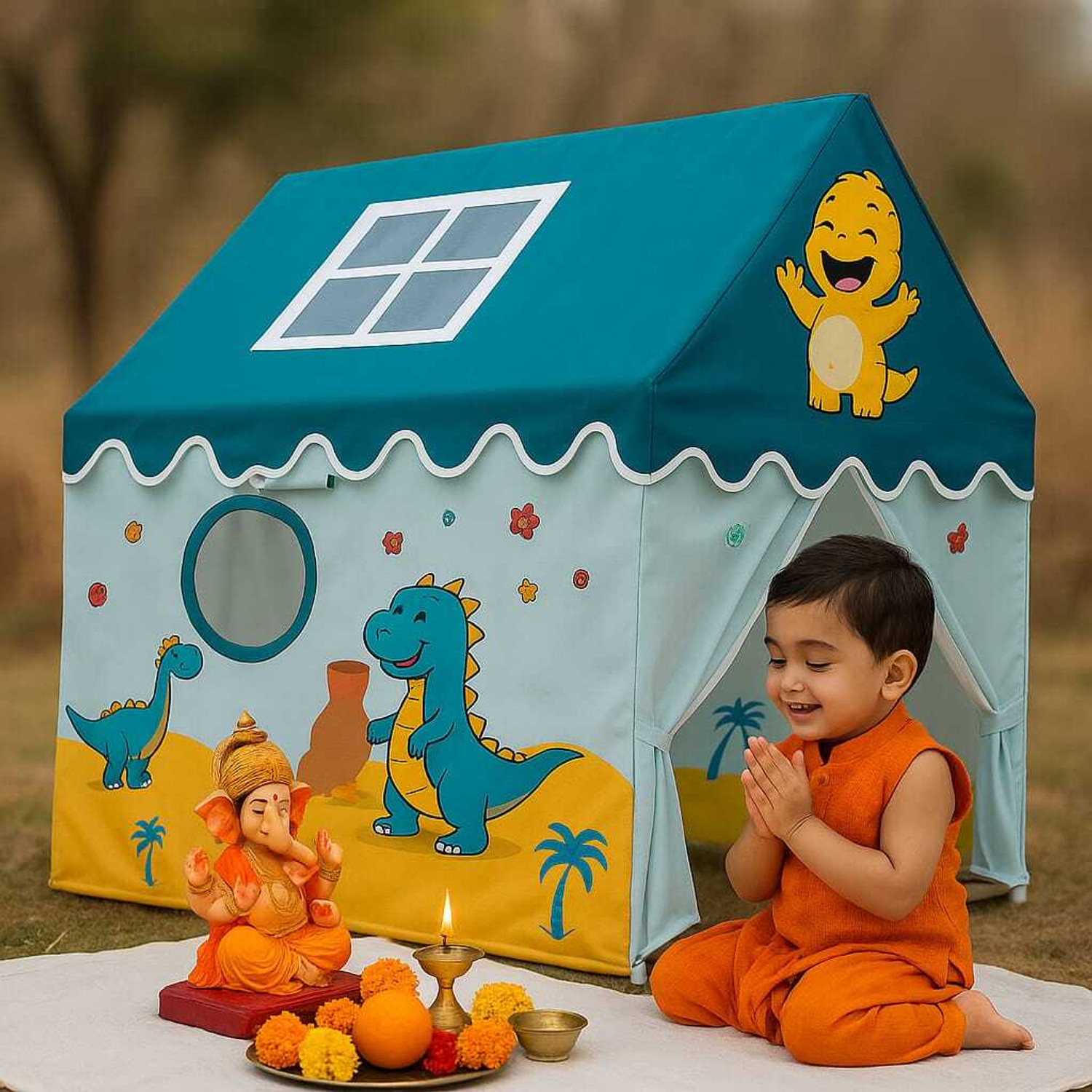 Image of HERRYENTERPRISE DINOSAURS Foldable Play Tent for Boys & Girls | Outdoor Playhouse Hut