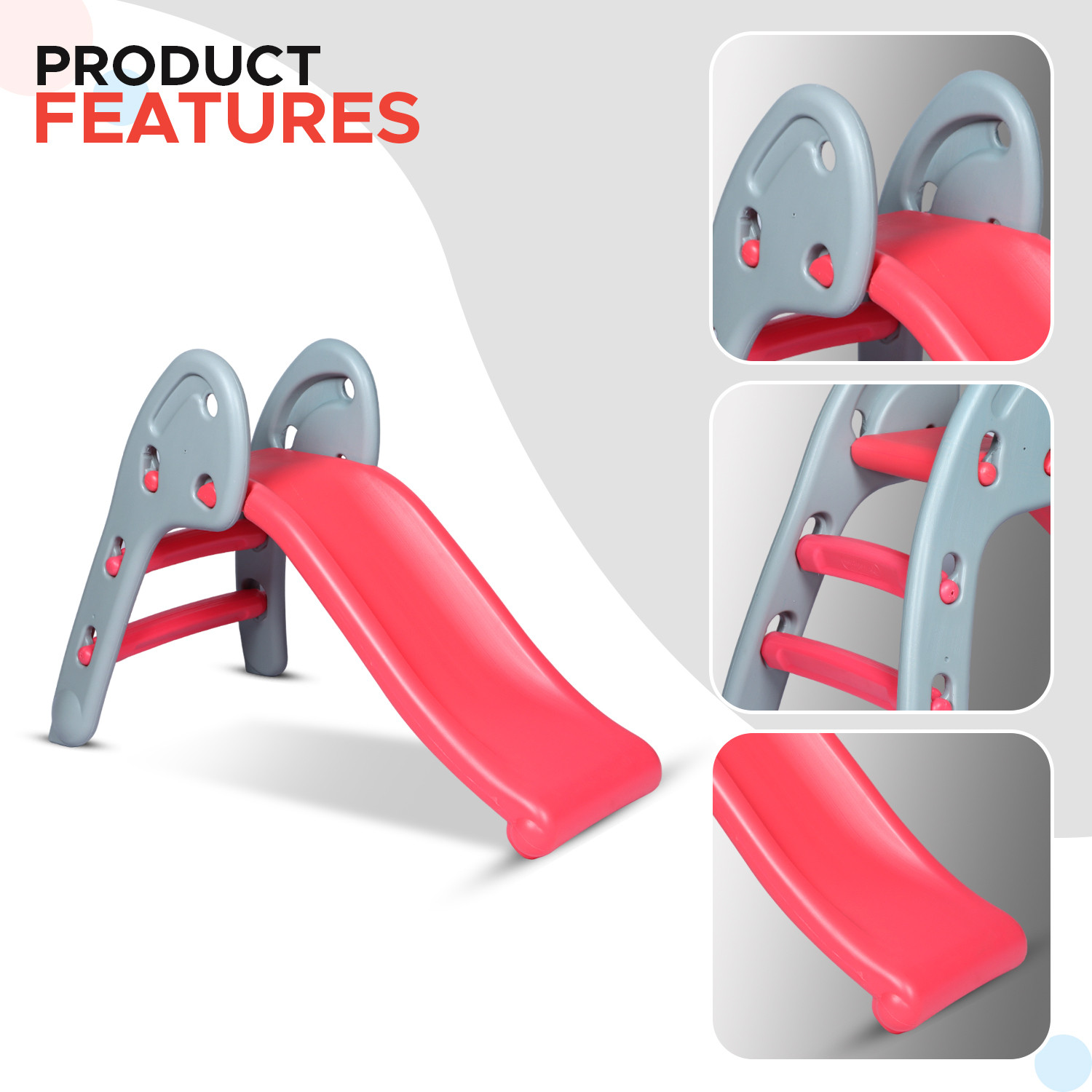 Image of Toy Plus Freestanding Foldable Slides for Kids, (24 Months+) Grey & Red