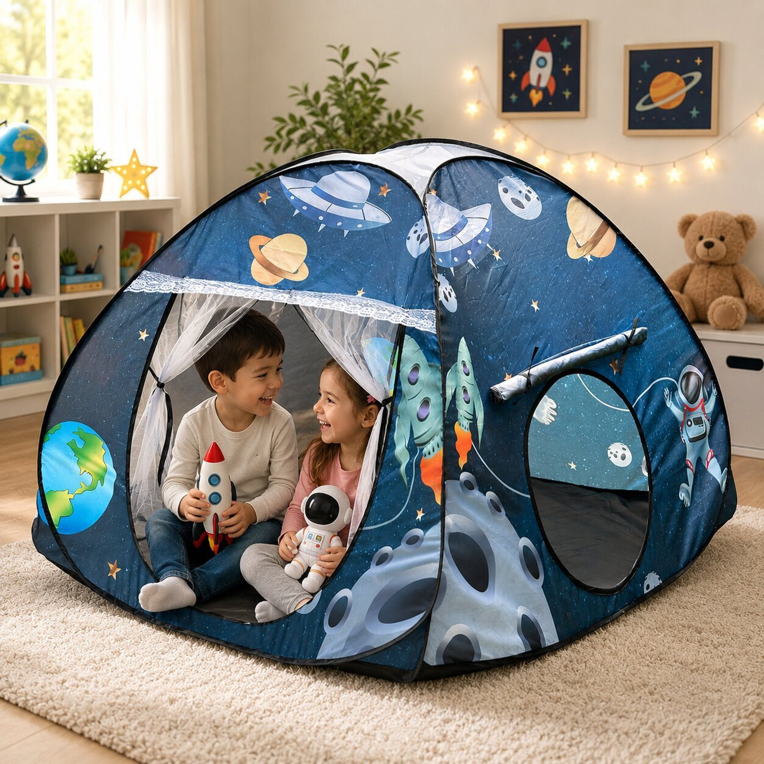Image of SILVER SHINE Foldable Play Tent House Big Size for Girl Boys with Planet Theme