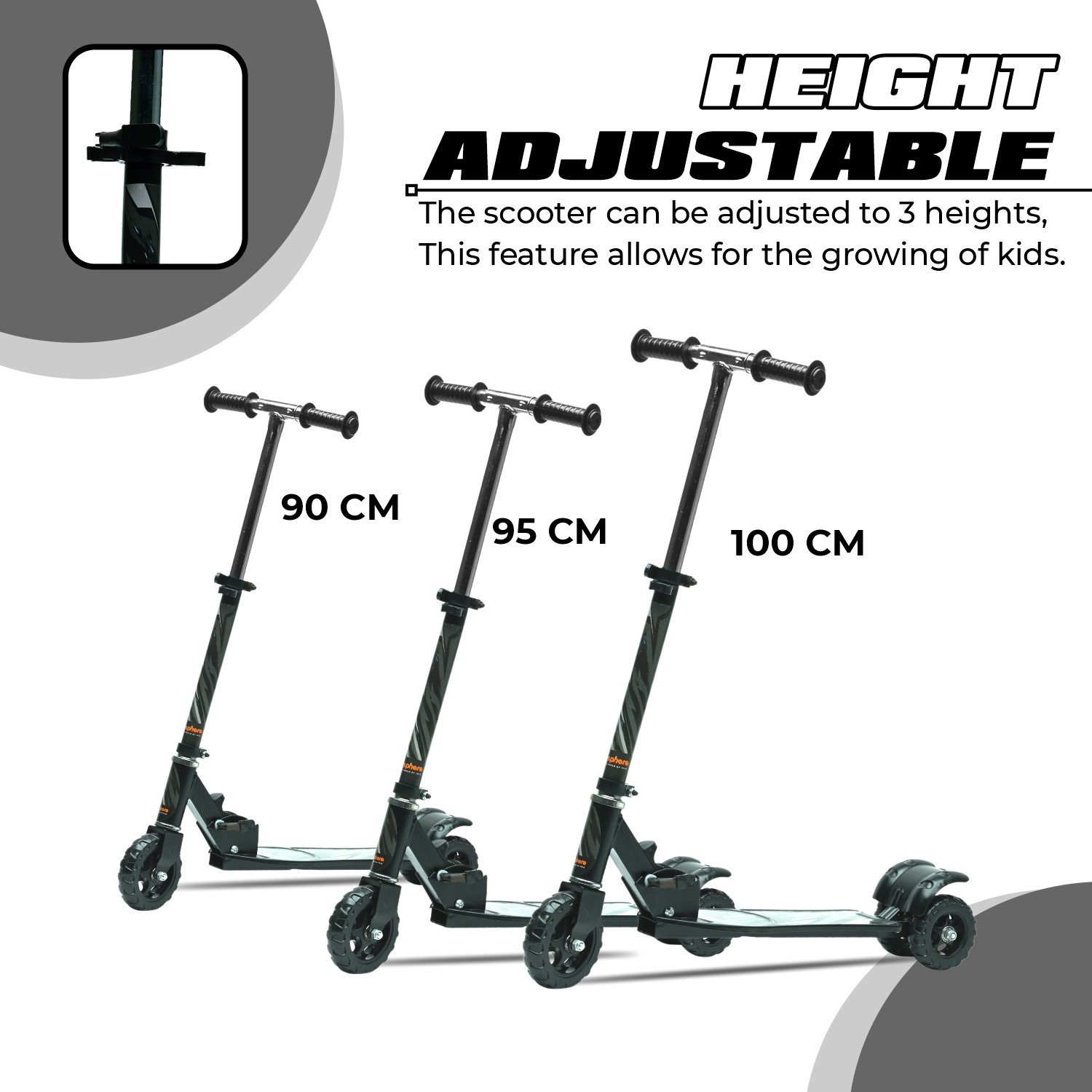 Image of KIDBITKART Tractor Wheels Steel Frame Foldable & Height Adjustable Handle Scooter