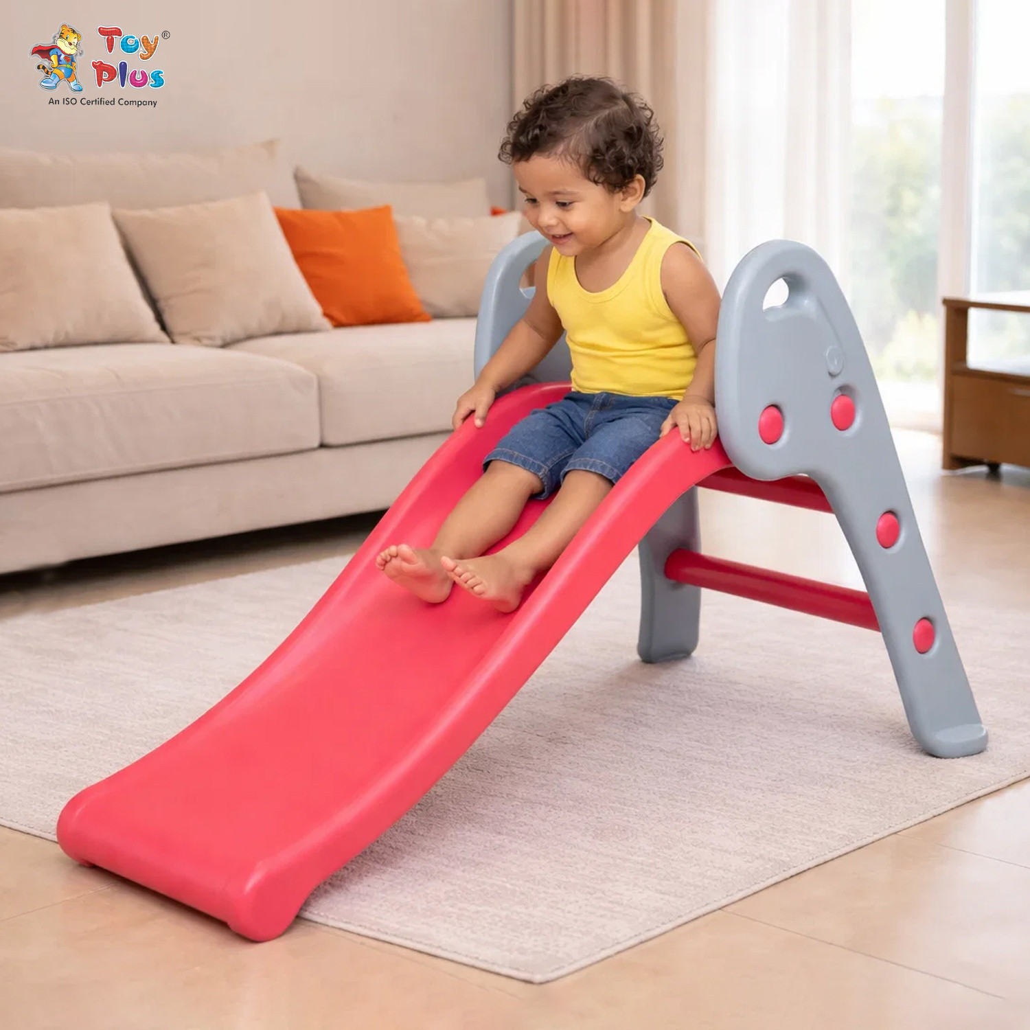Image of Toy Plus Freestanding Foldable Slides for Kids, (24 Months+) Grey & Red