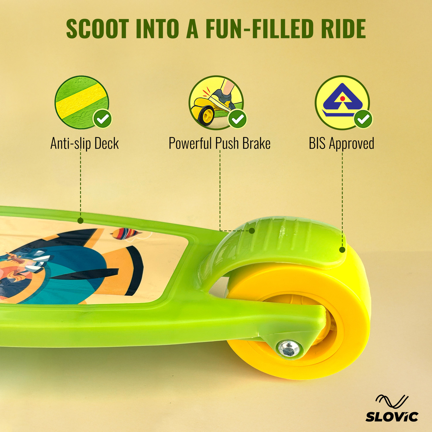 Image of SLOVIC Kick Scooter For Kids 3+ Years with Adjustable Handle Height Lightweight Kids Scooter
