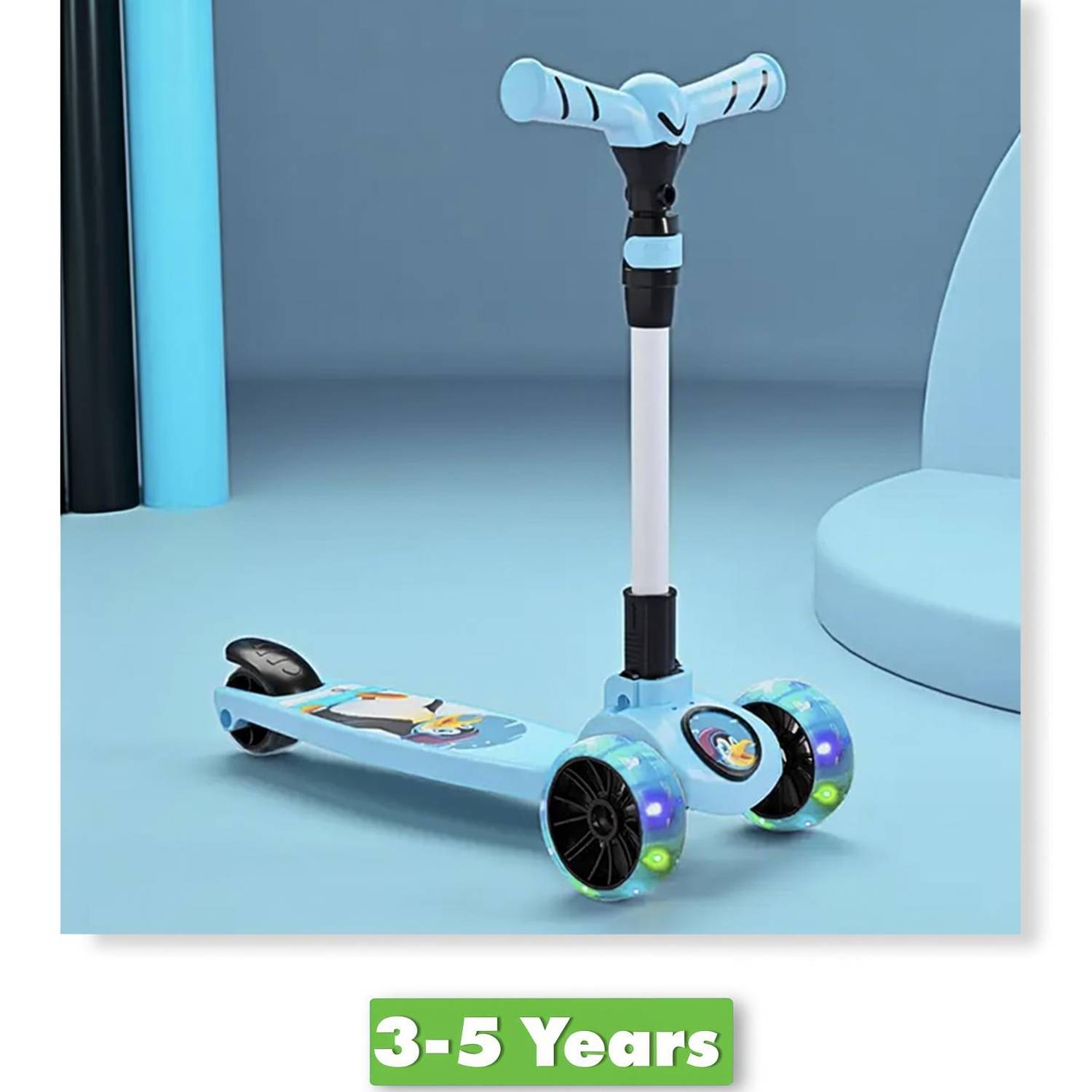 Miss & Chief Spartan Penguin 3 Wheel Kick Scooter,Foldable with LED Wheels,Adjustable Height