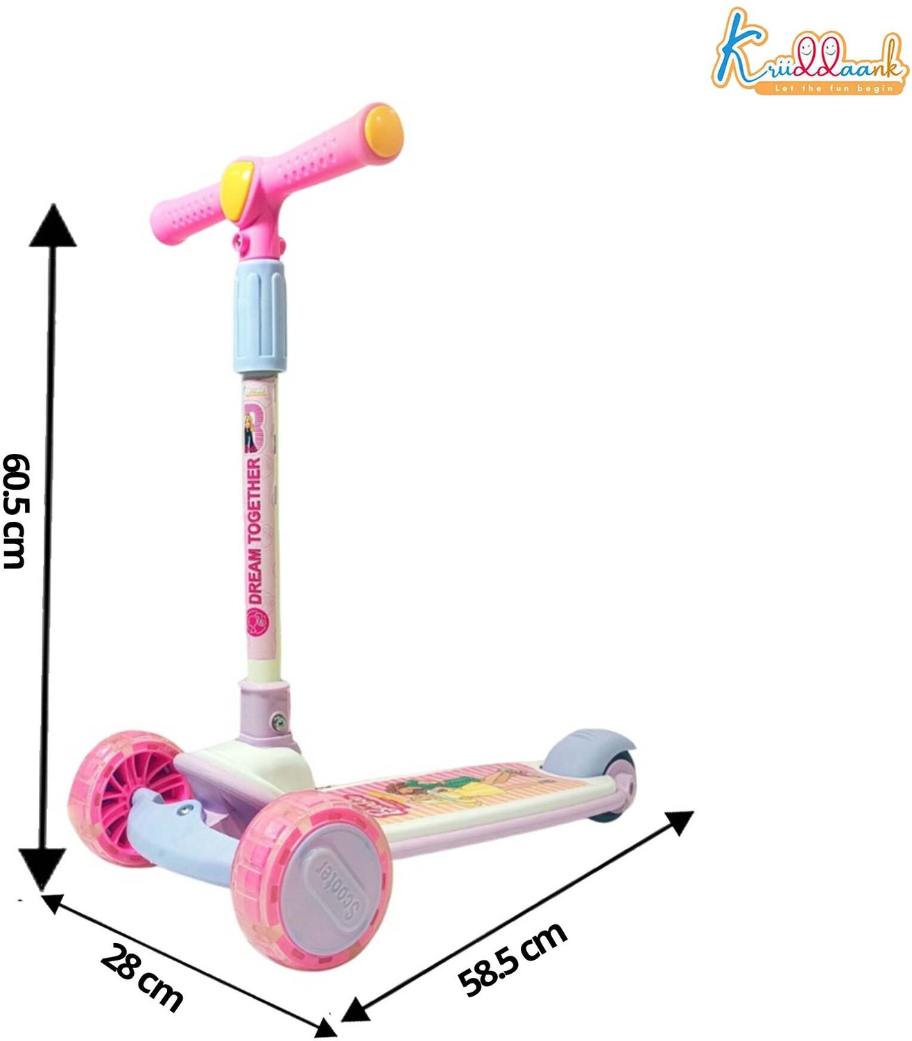 Image of Kriiddaank Barbie Adventure 3-Wheel Kick Scooter for Kids- LED Light Up Wheels, Music