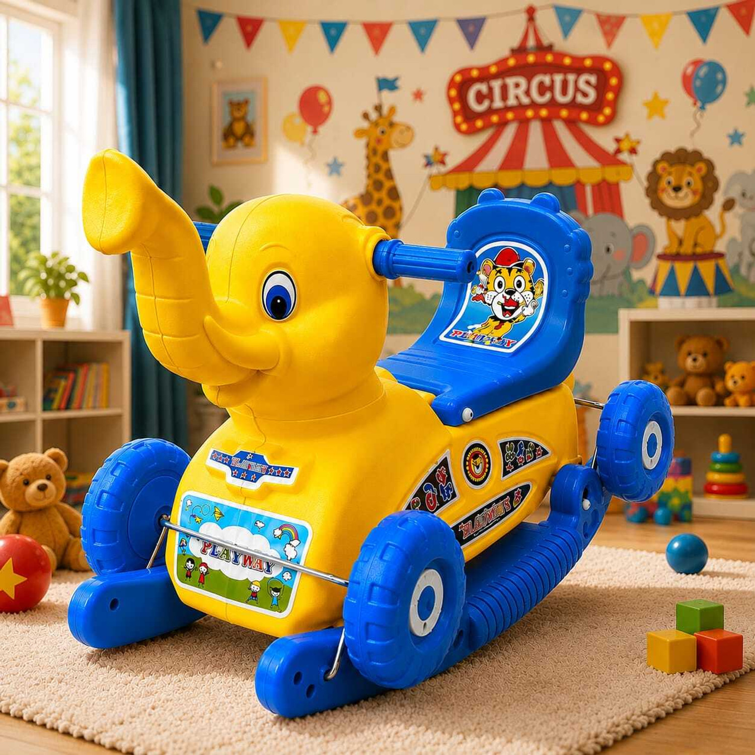Image of Novexa Toddler Elephant Ride-On Car with Rocking Function - Safe & Sturdy