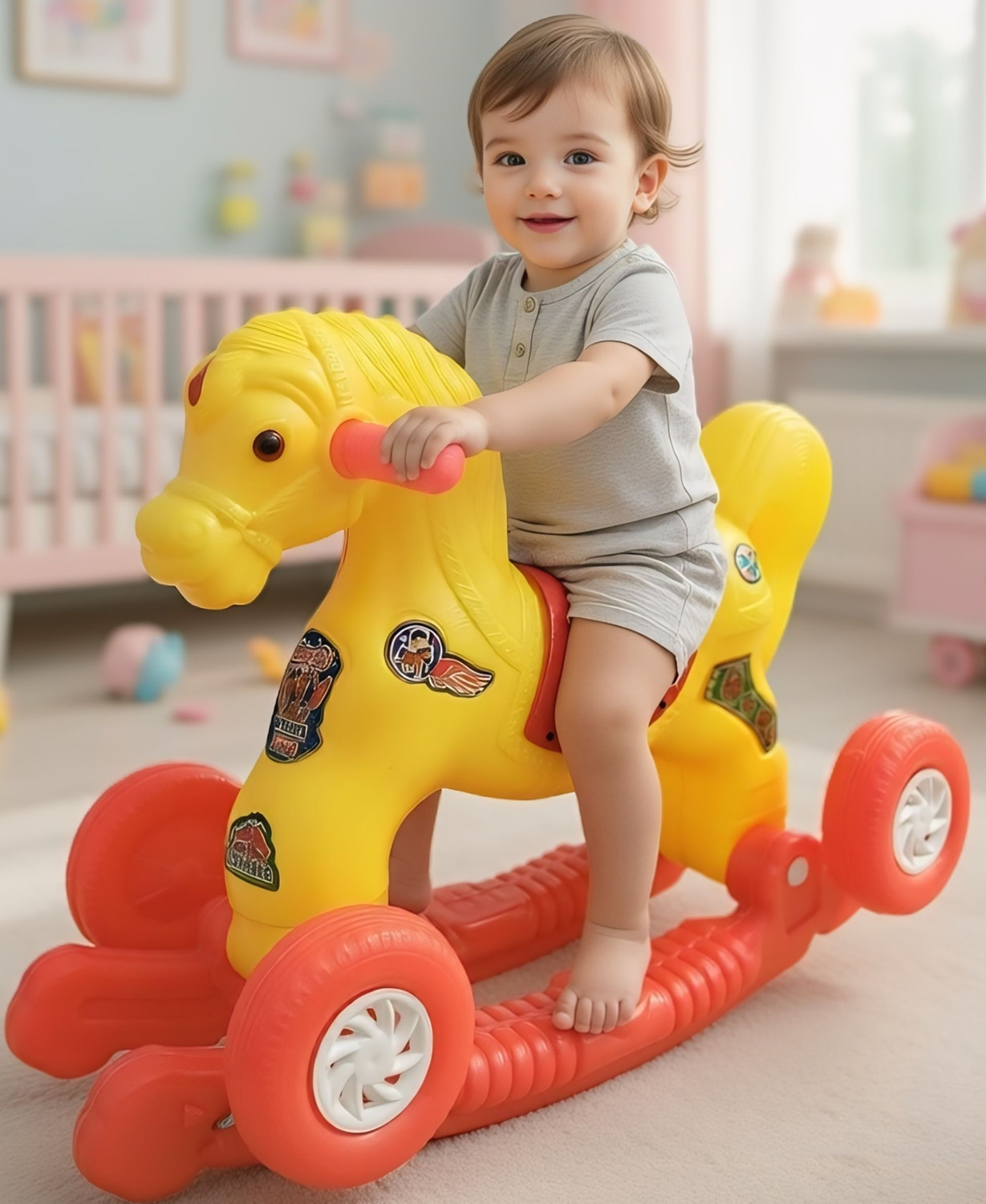 Image of oh baby New Chetak 2-in-1 Ride-On & Rocker Horse Toy for Kids | Non-Battery Operated