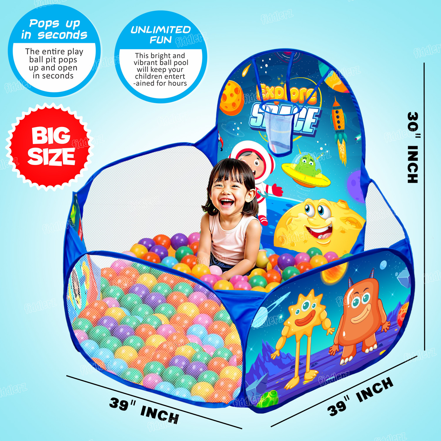 Image of FIDDLERZ Ball Pool for Kids Ball Pit Foldable Ball Play Pool with Basketball Hoop Ball