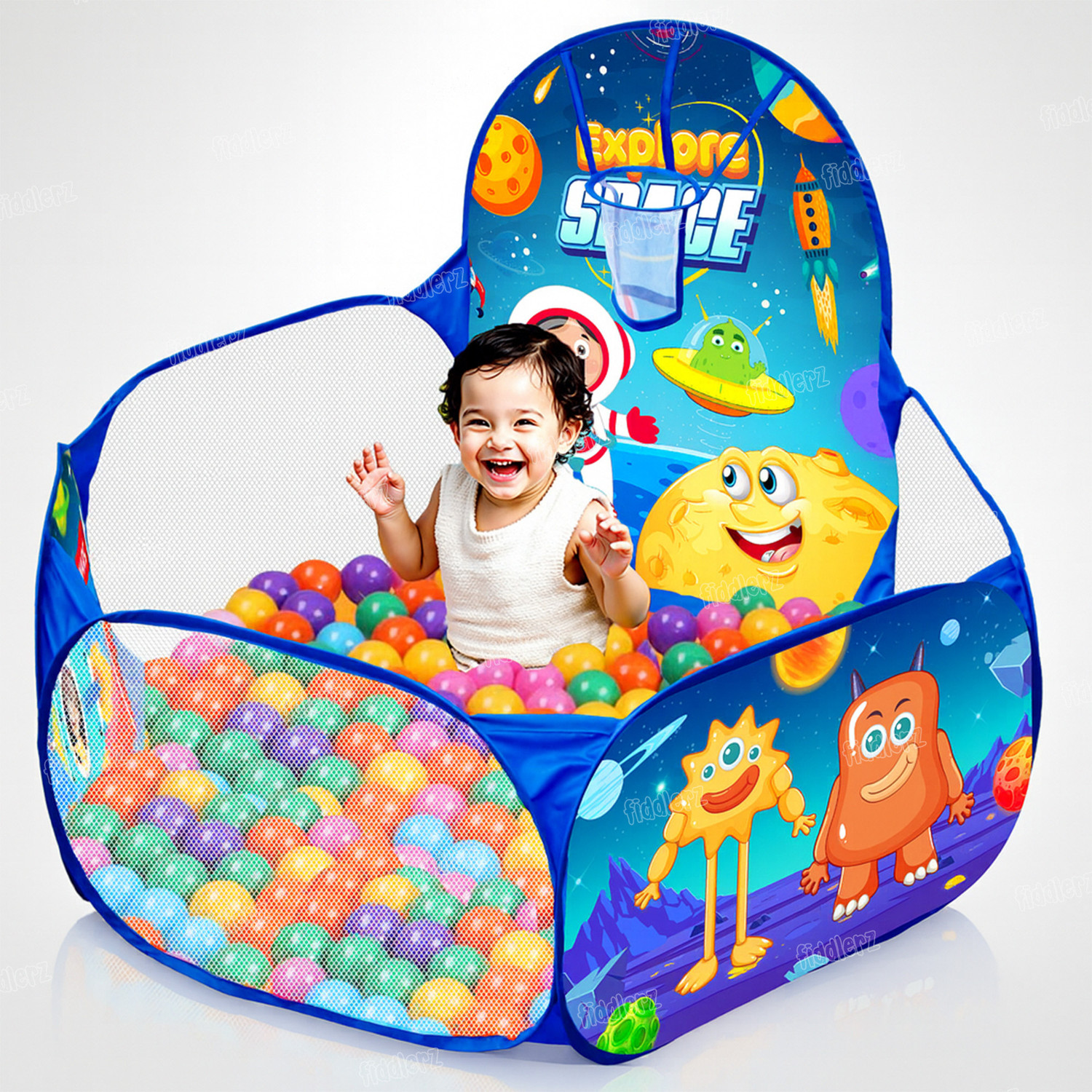 Image of FIDDLERZ Ball Pool for Kids Ball Pit Foldable Ball Play Pool with Basketball Hoop Ball