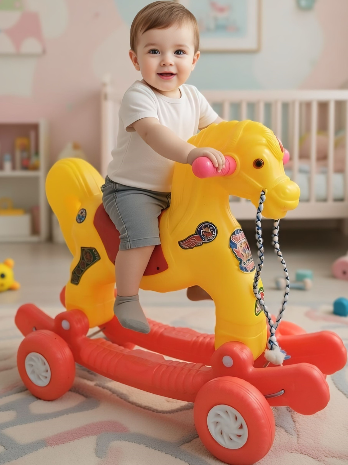 Image of oh baby New Chetak 2-in-1 Ride-On & Rocker Horse Toy for Kids | Non-Battery Operated