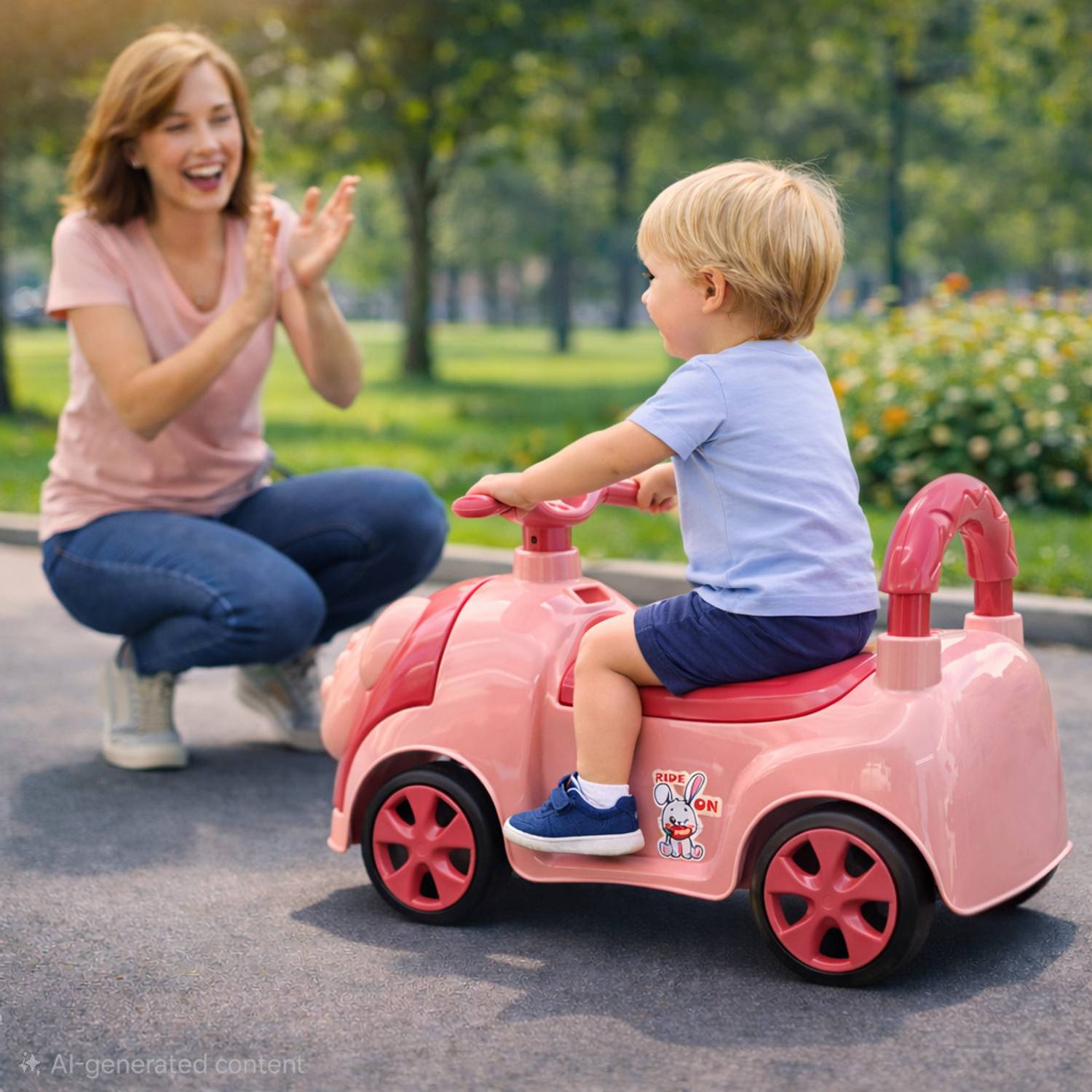 Pandaoriginals Bunny Musical Car with Front Lights, Steering Drive