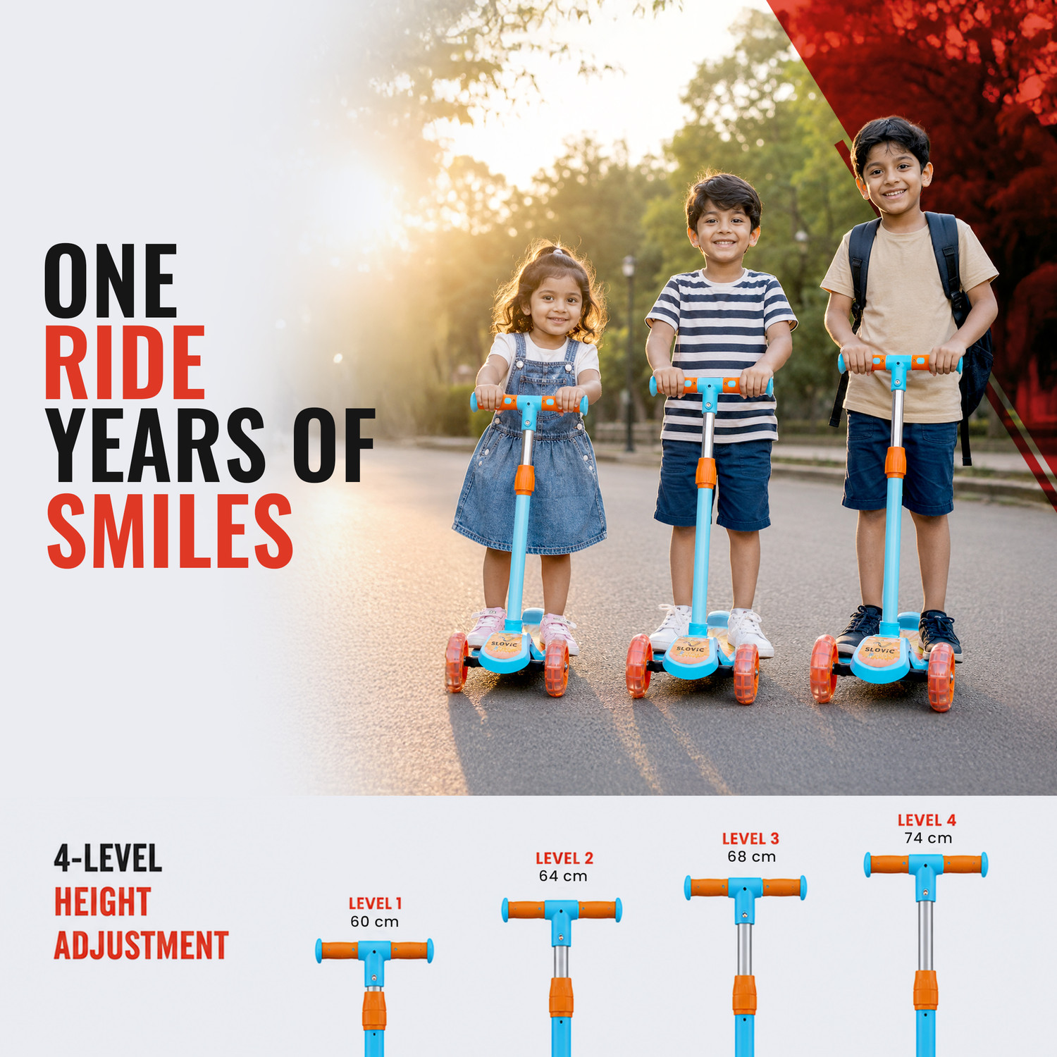 Image of SLOVIC Kick Scooter For Kids 3+ Years with Adjustable Height | Lightweight & LED Weel Kids Scooter