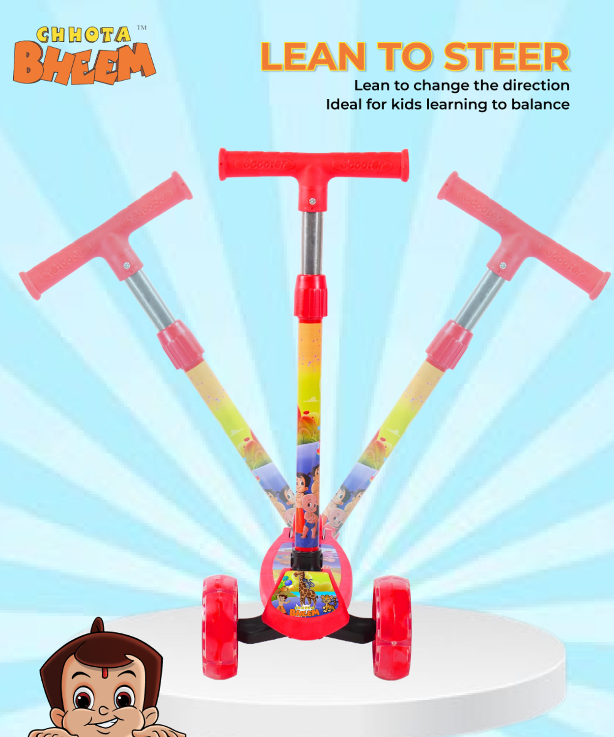 Image of Miss & Chief Chotta Bheem 3 Wheel Scooter for Kids, Lightweight|Foldable & Adjustable Height