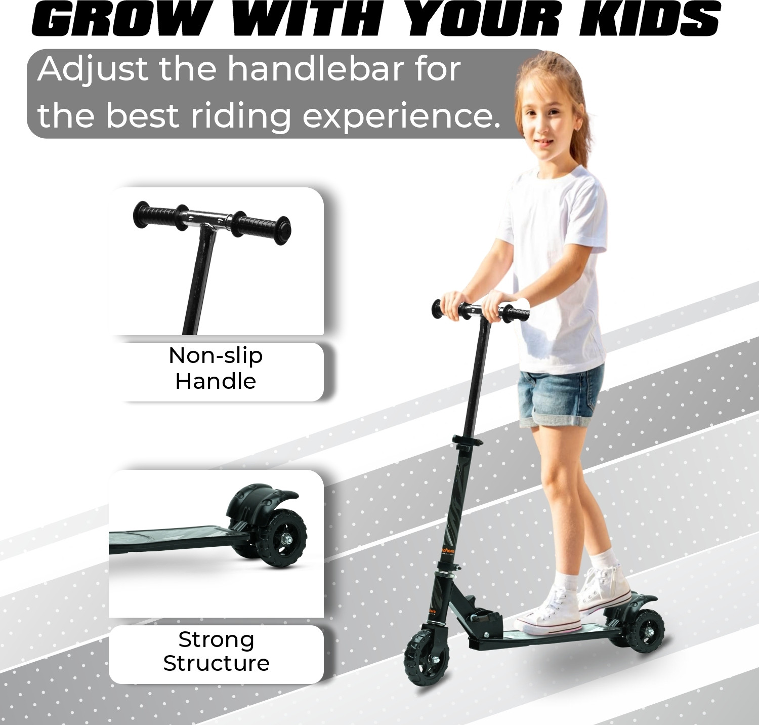 Image of KIDBITKART Tractor Wheels Steel Frame Foldable & Height Adjustable Handle Scooter