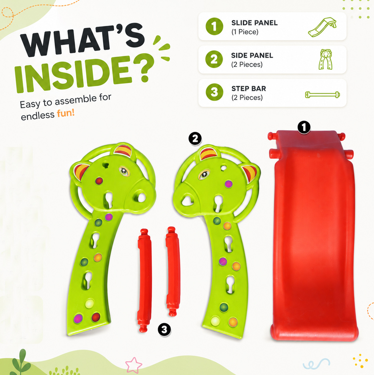 Image of Toy Plus Toddler Folding Slide for Kids Safe Plastic Playground Slide for Home (Green, Red)
