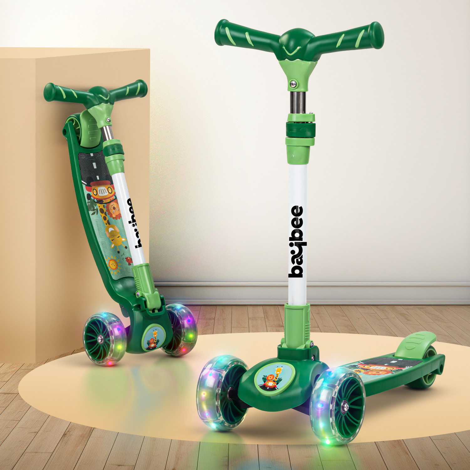 Image of baybee Kitty Kids Kick Scooter for Kids Baby Runner Skate Scooter with LED PU Wheels