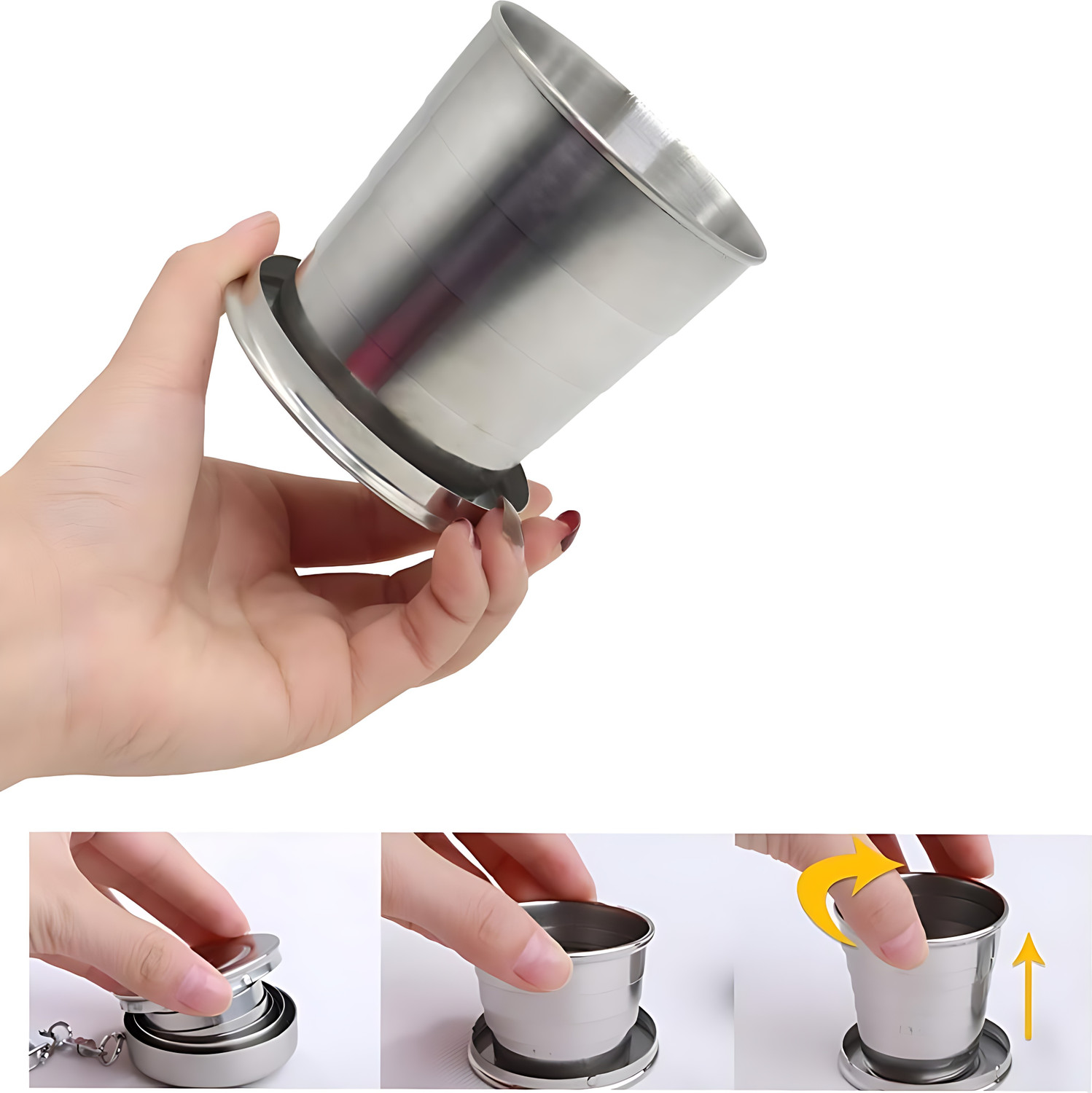 Image of QUARY Small Foldable Glass Compact Portable Folding Stainless Steel Travel Mug(250ml) Oven Outer Door Glass