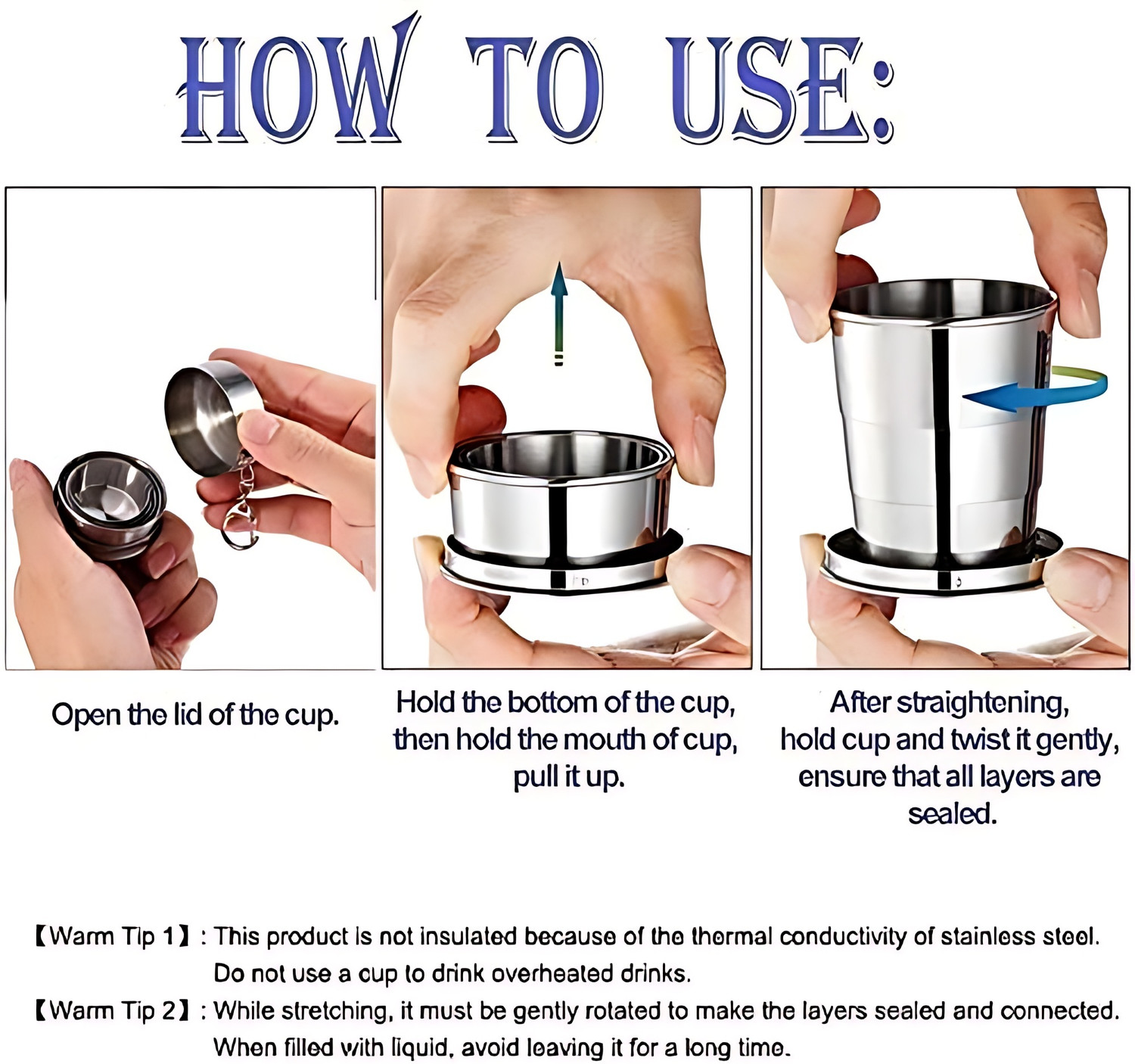 Image of QUARY Small Foldable Glass Compact Portable Folding Stainless Steel Travel Mug(250ml) Oven Outer Door Glass